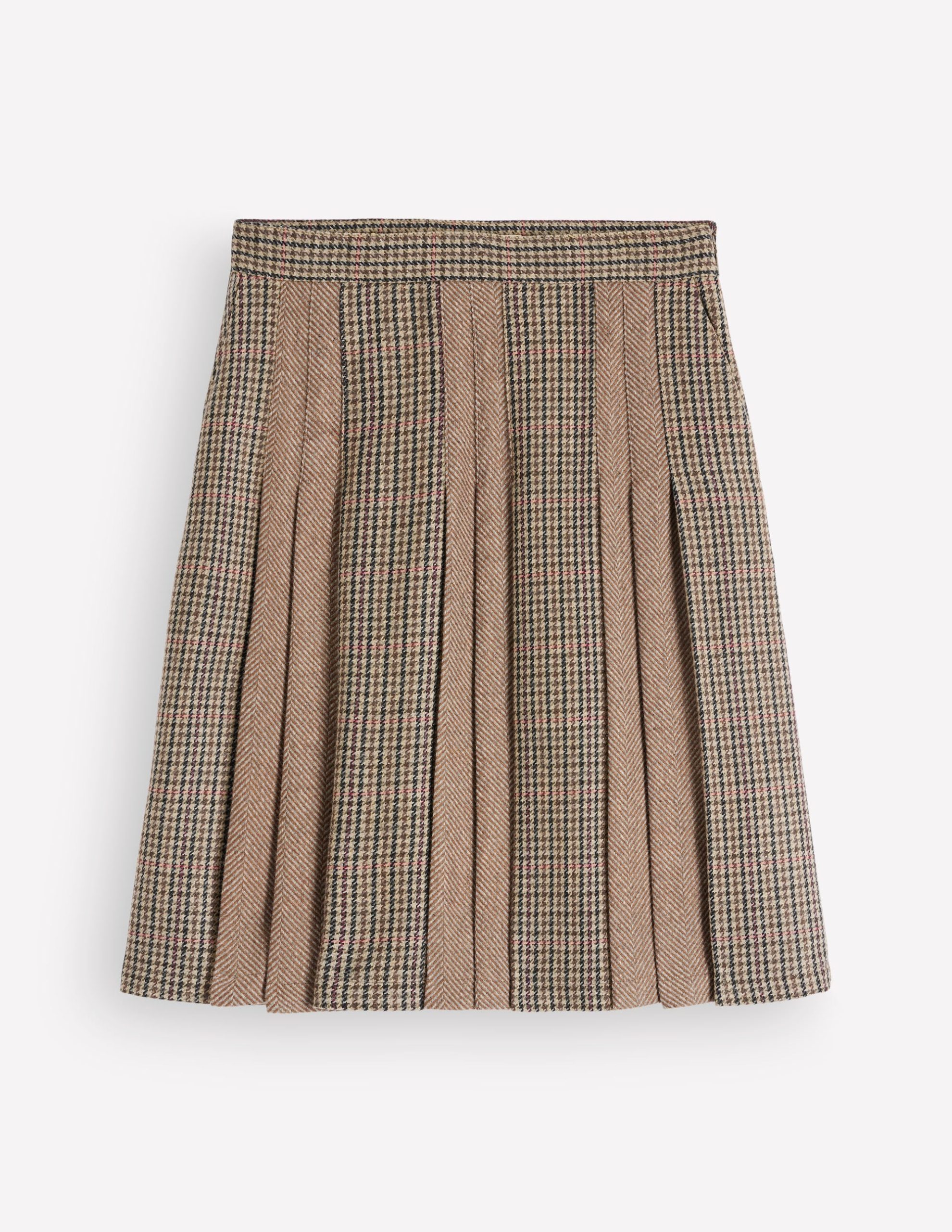 Multi Panel Wool Blend Skirt-Brown Hotch Check - Image 7