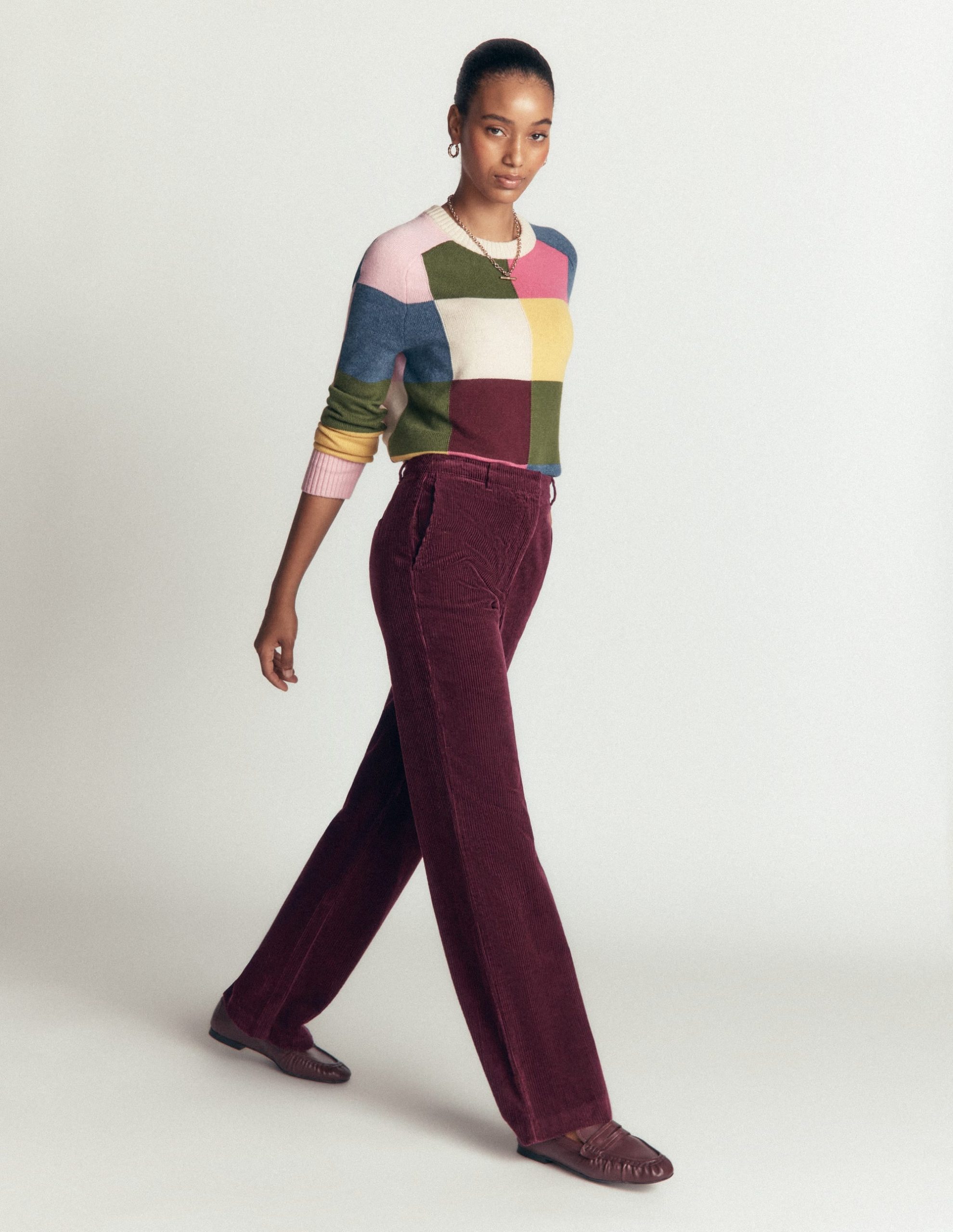 Fitzrovia Cord Column Pants-Dark Cherry