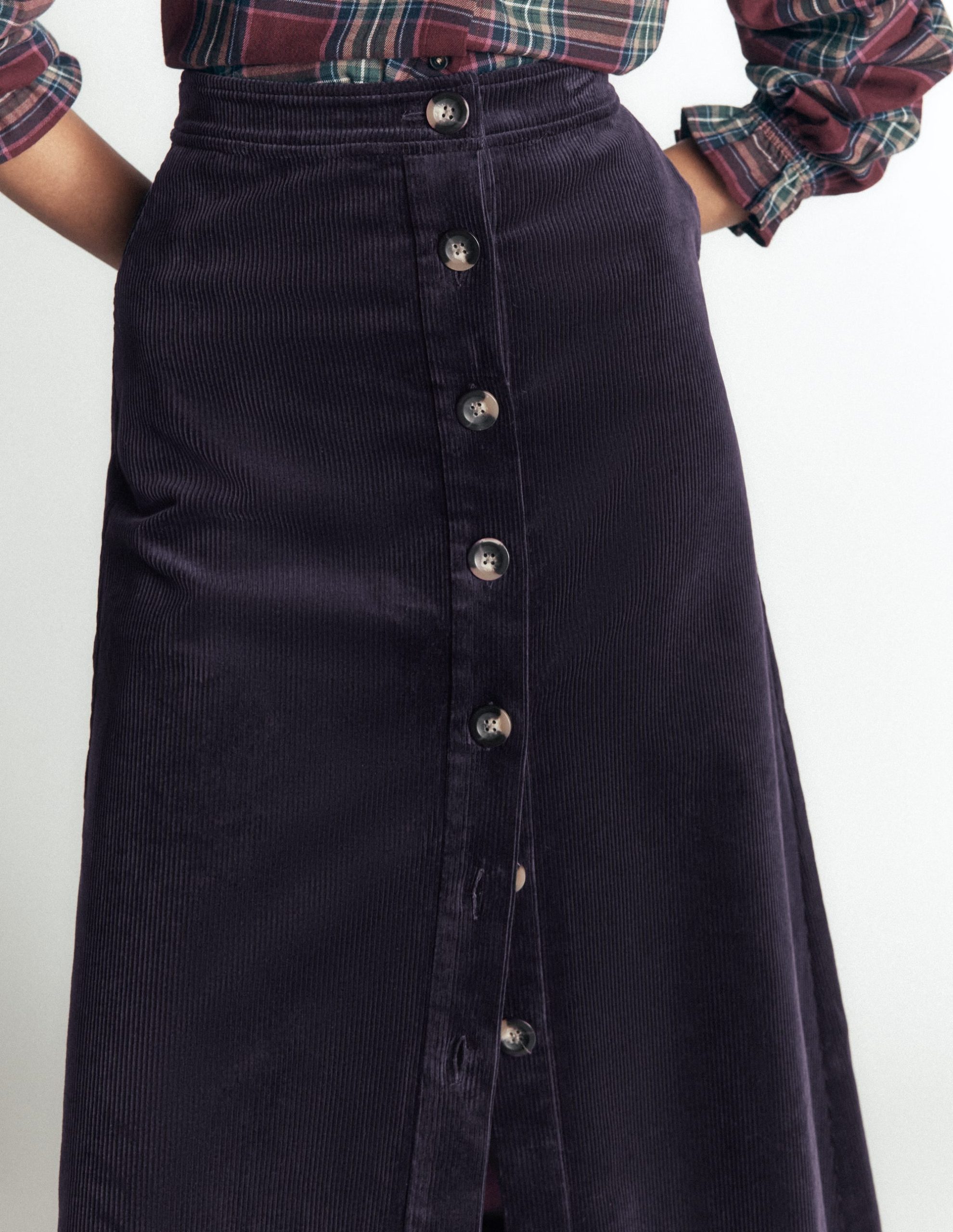 Val Button Cord Midi Skirt-Navy - Image 2