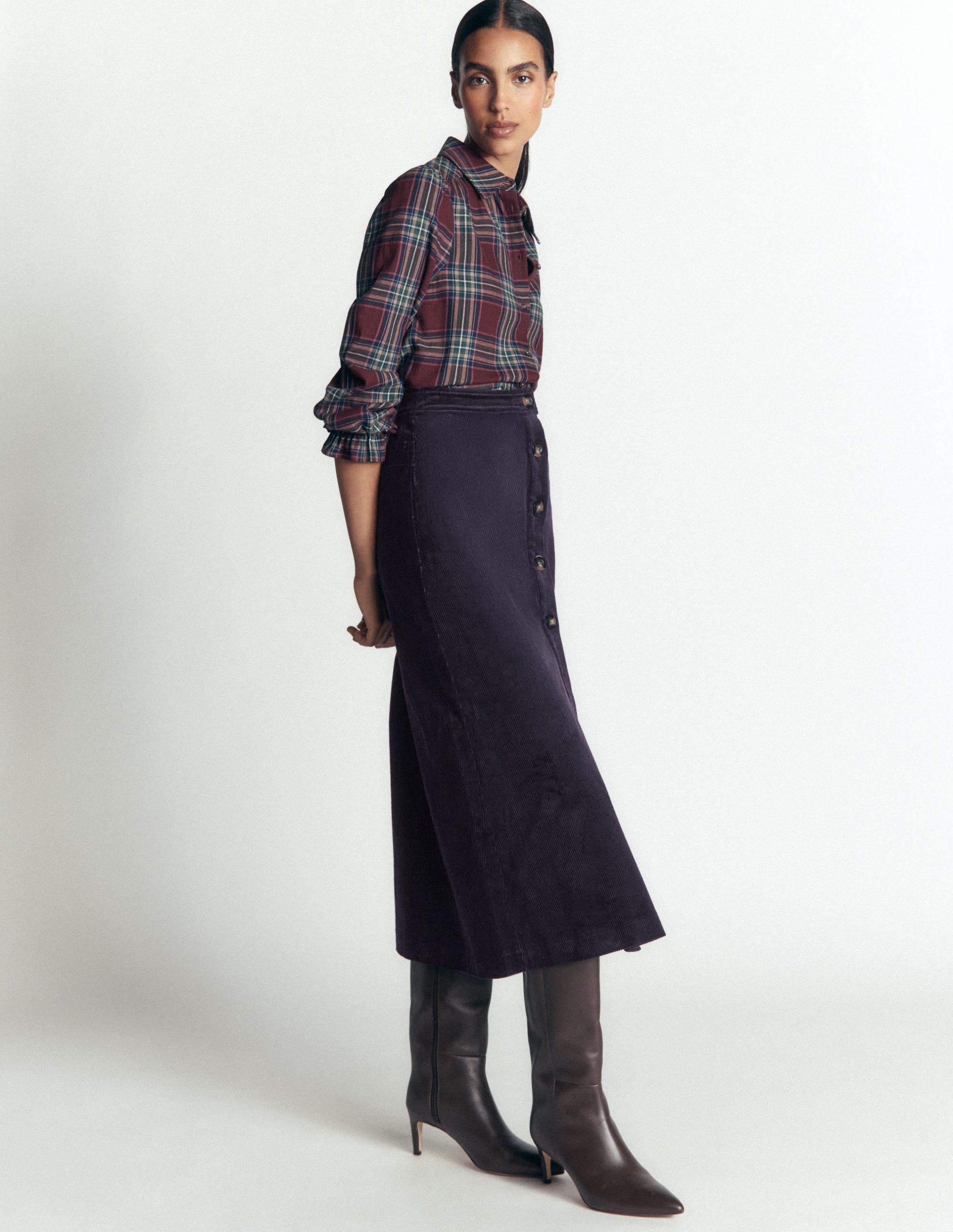 Val Button Cord Midi Skirt-Navy - Image 4