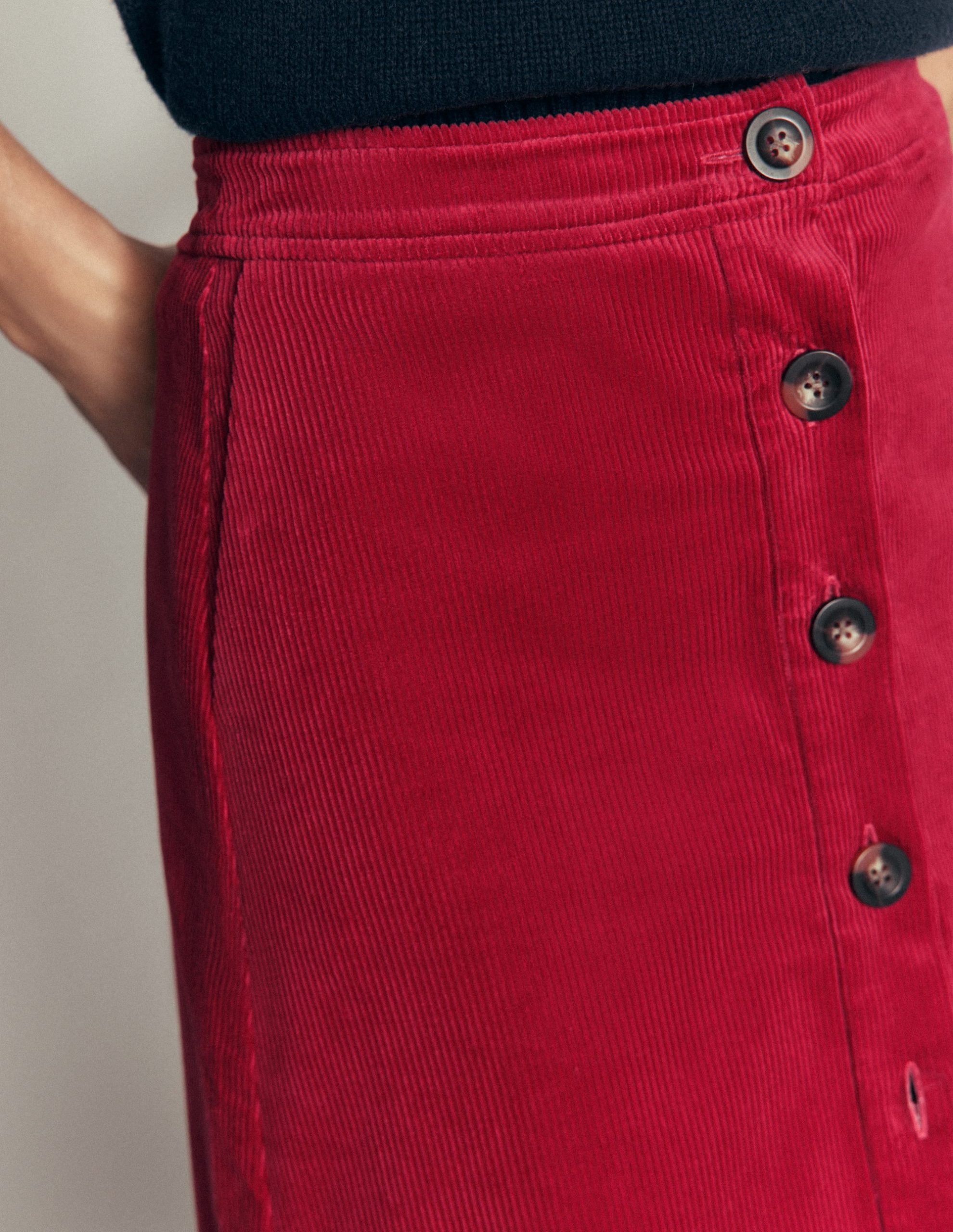 Val Button Cord Midi Skirt-Red Earth - Image 2