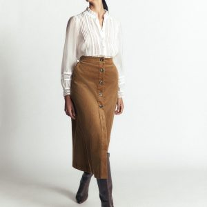 Val Button Cord Midi Skirt-Gingerbread