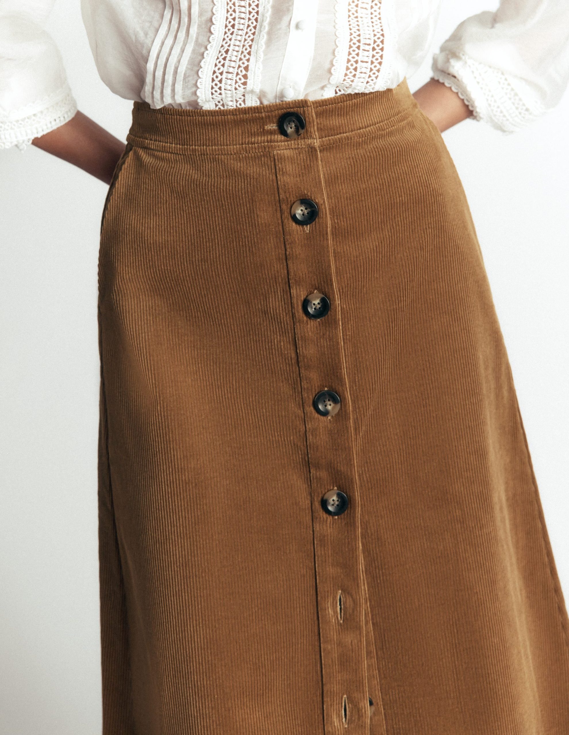 Val Button Cord Midi Skirt-Gingerbread - Image 2