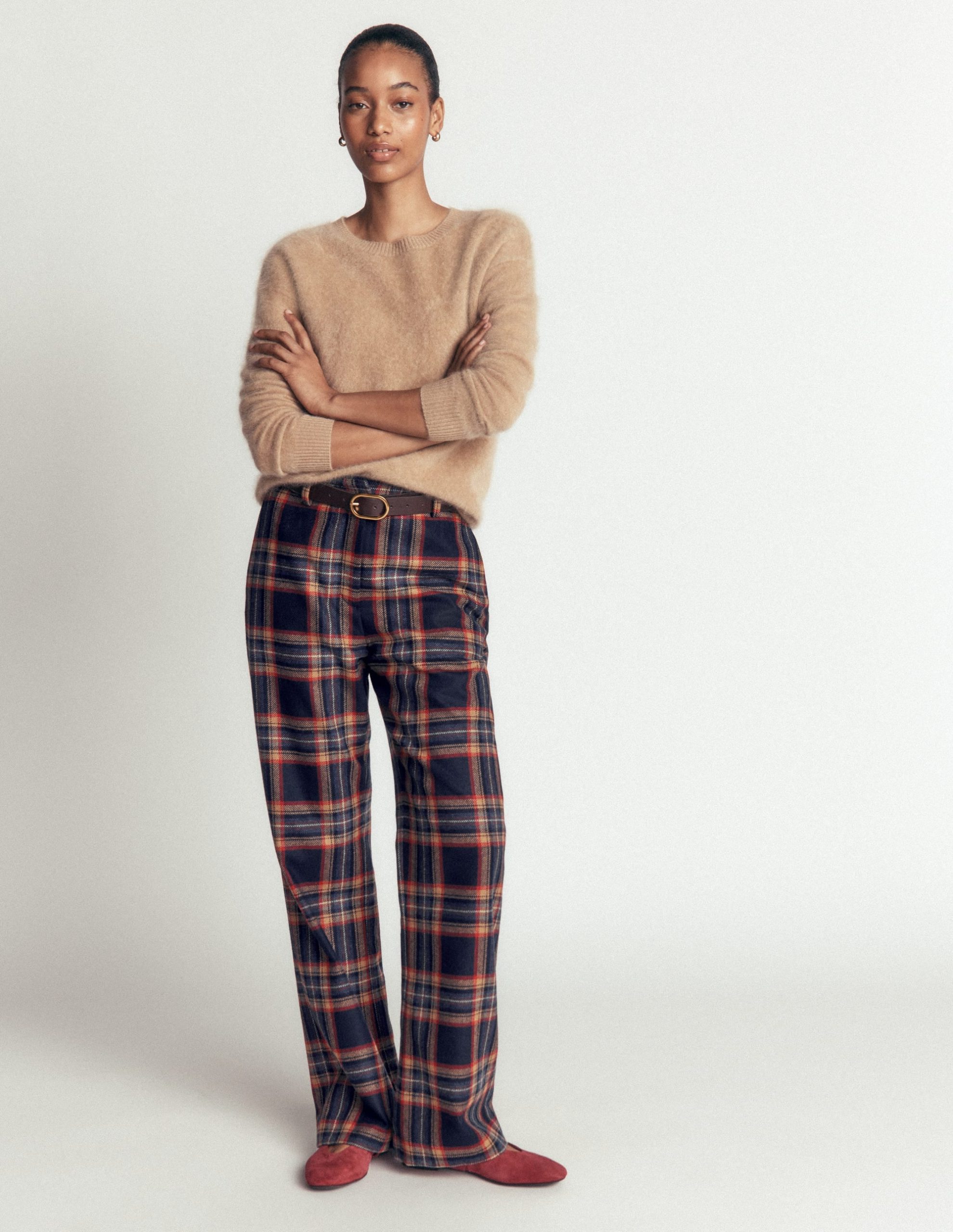 Fitzrovia Wool Blend Pants-Navy and Camel Check - Image 2