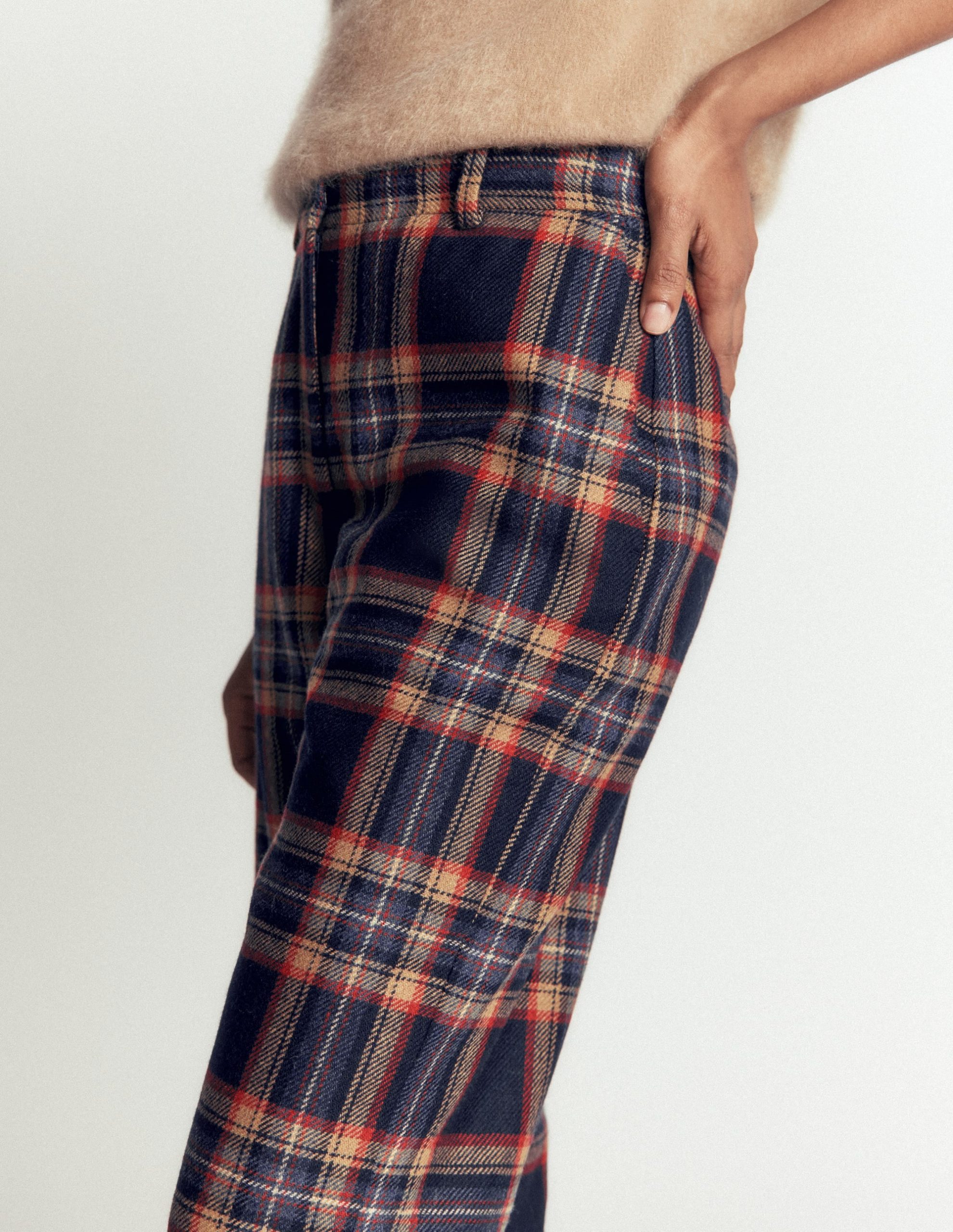 Fitzrovia Wool Blend Pants-Navy and Camel Check - Image 3