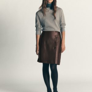 Evelyn Leather Wrap Skirt-Chocolate