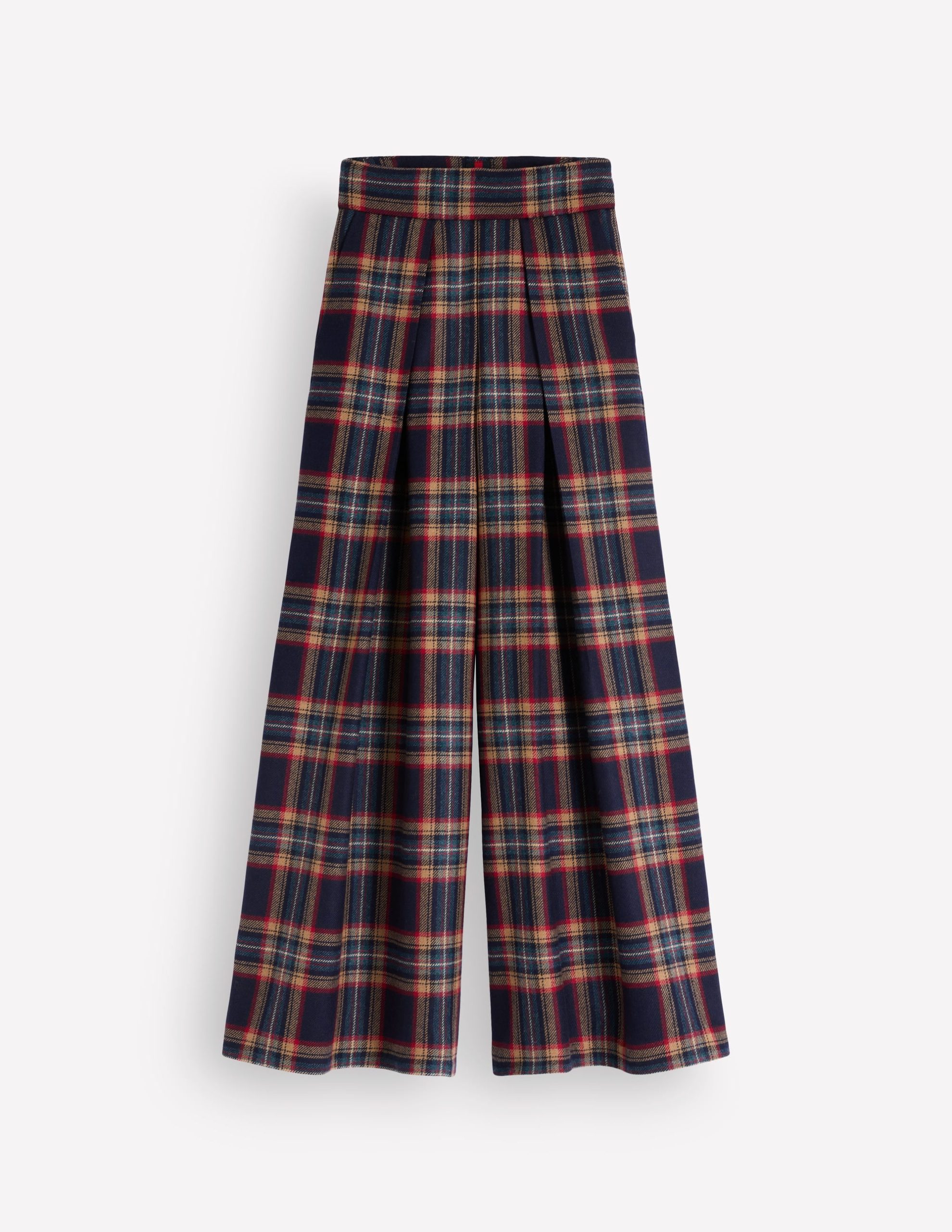 Wool Blend Pleated Culottes-Navy. Camel Check - Image 7