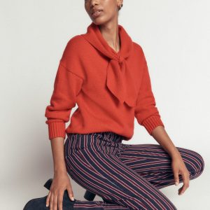 High Rise Straight Jeans-Navy Red Stripe