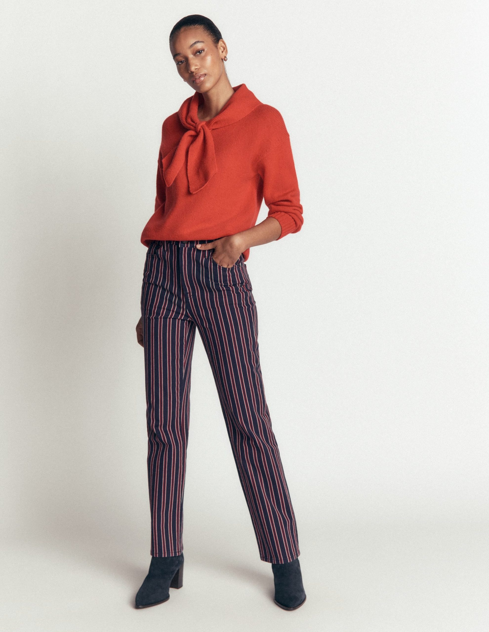 High Rise Straight Jeans-Navy Red Stripe - Image 4