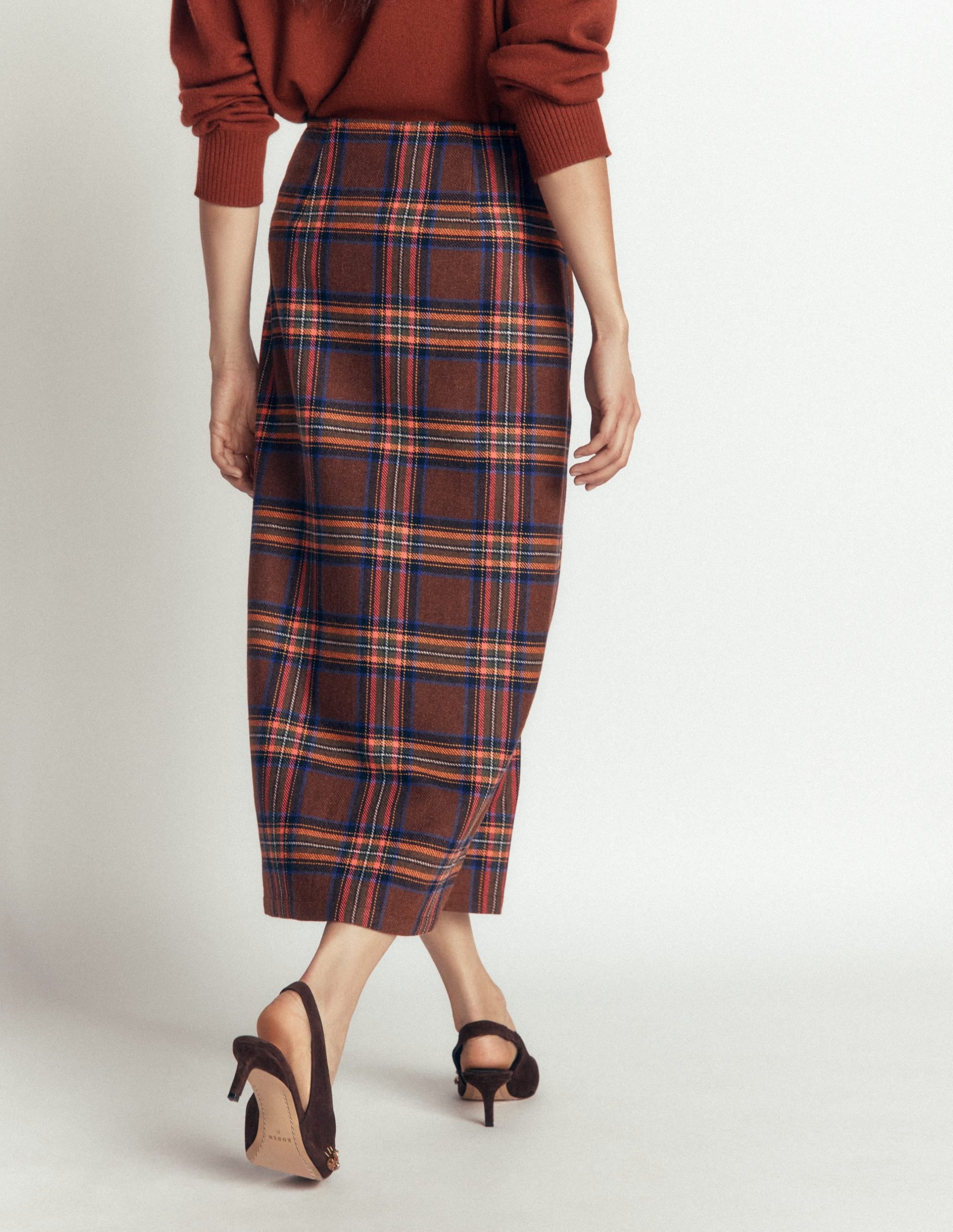 Column Wrap Skirt-Brown. Blue and Orange Check - Image 2