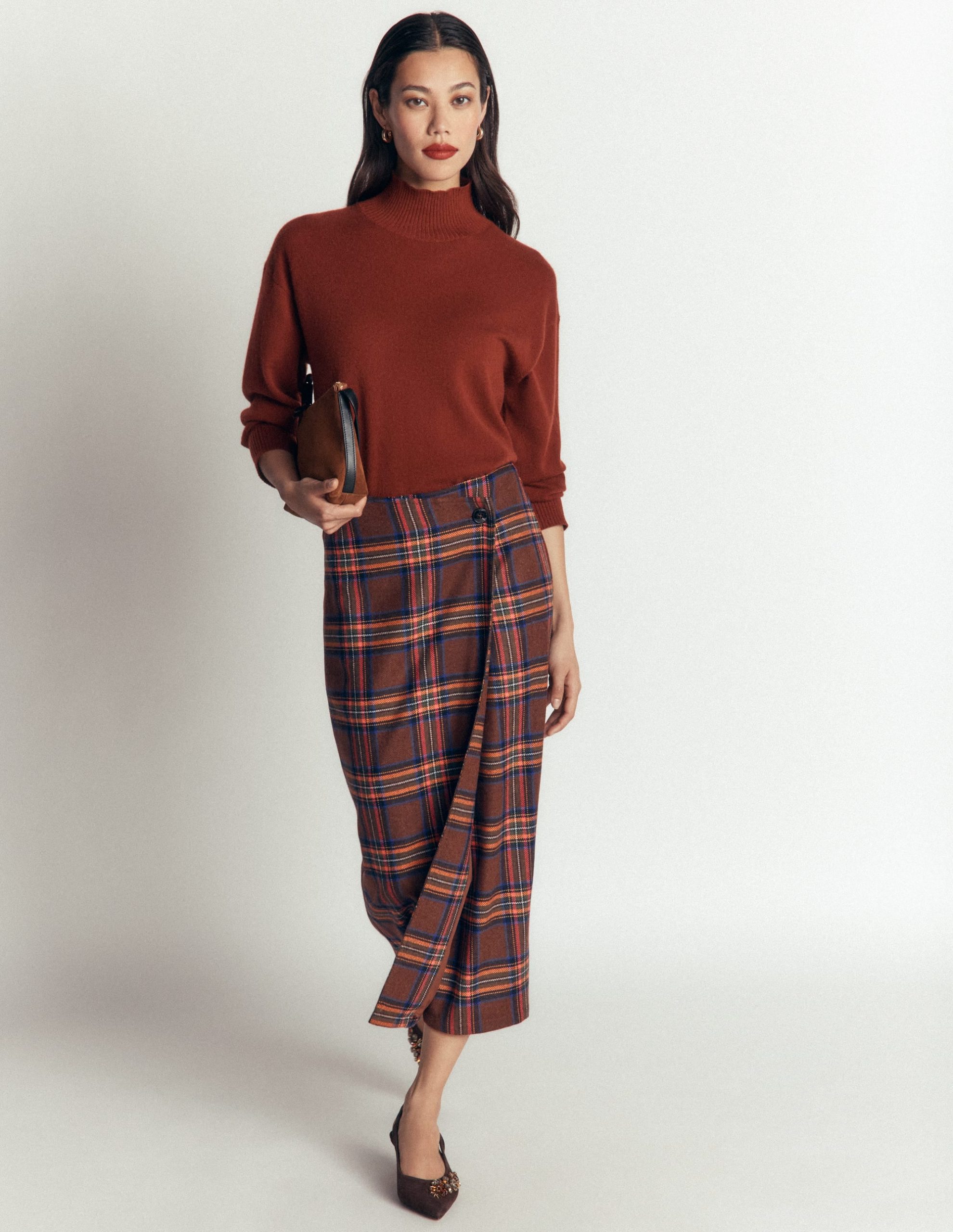 Column Wrap Skirt-Brown. Blue and Orange Check - Image 3
