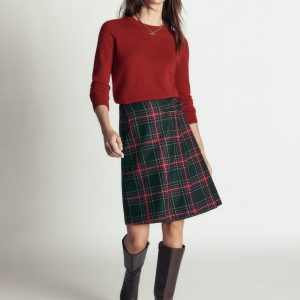 Vera Double Buckle Kilt-Green. Navy And Red Check