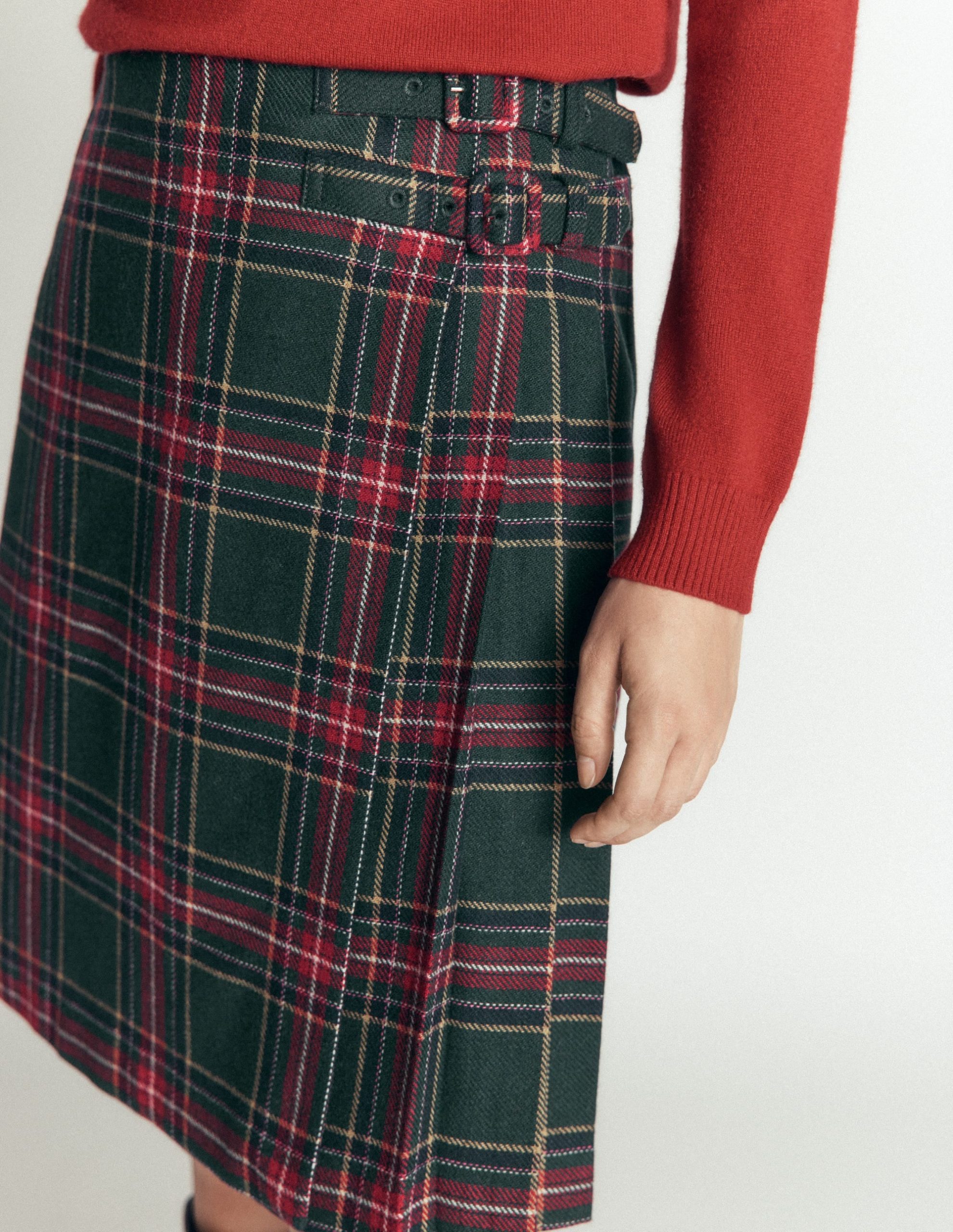Vera Double Buckle Kilt-Green. Navy And Red Check - Image 2