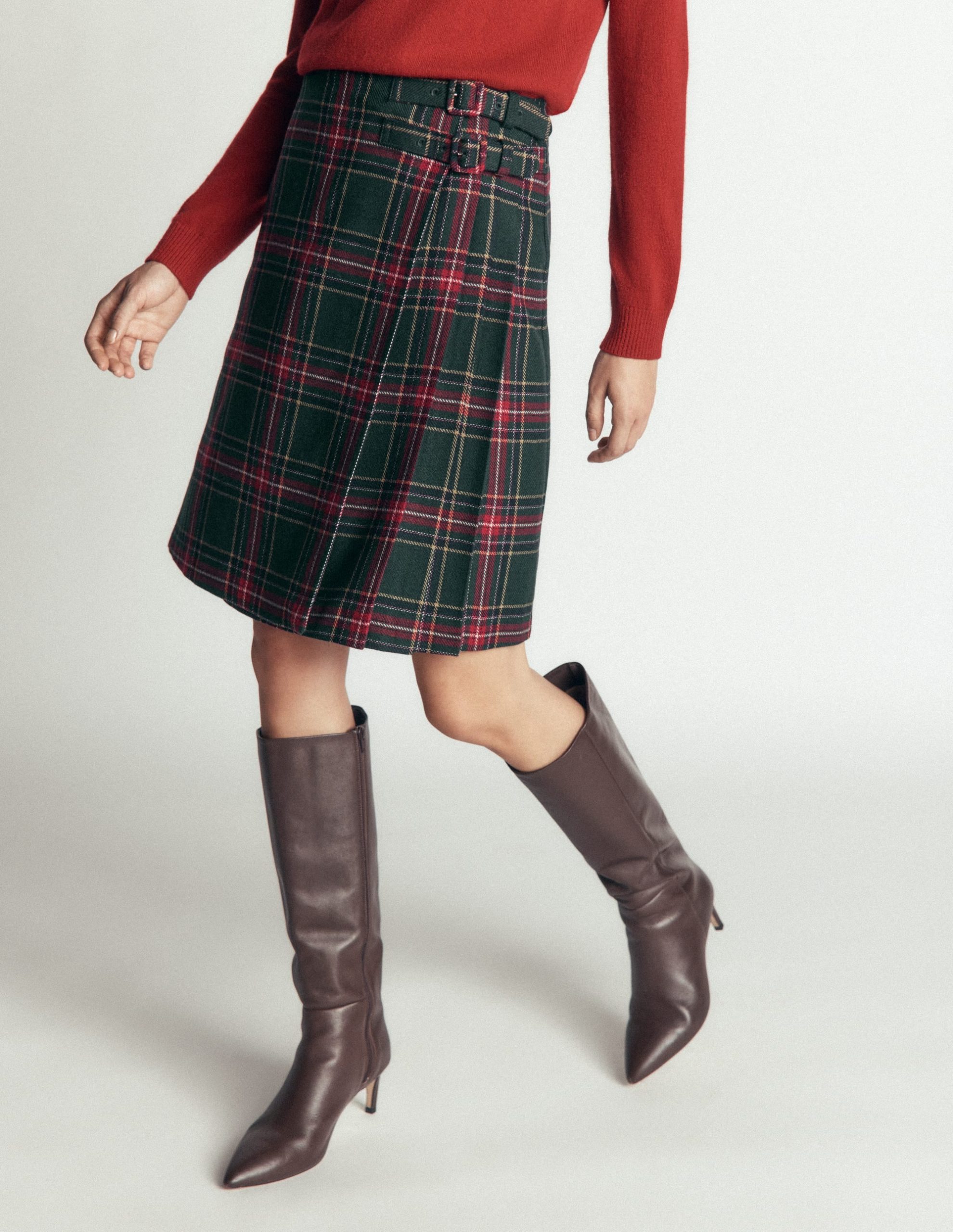 Vera Double Buckle Kilt-Green. Navy And Red Check - Image 5