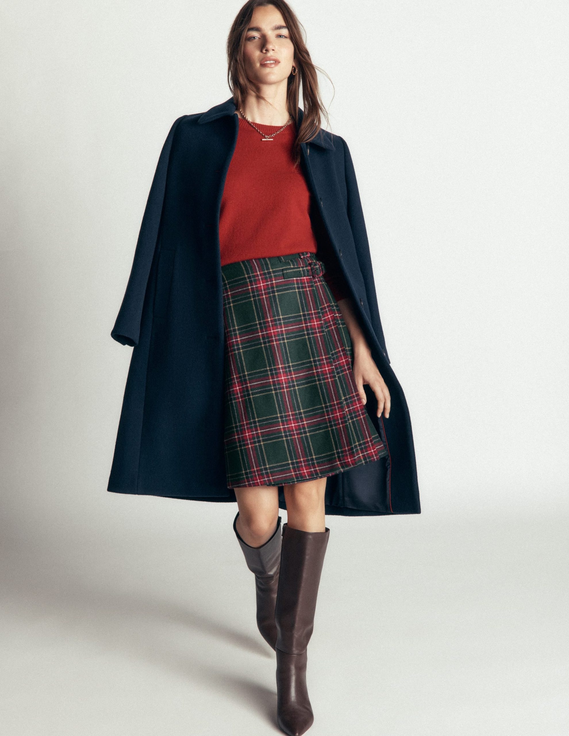 Vera Double Buckle Kilt-Green. Navy And Red Check - Image 6