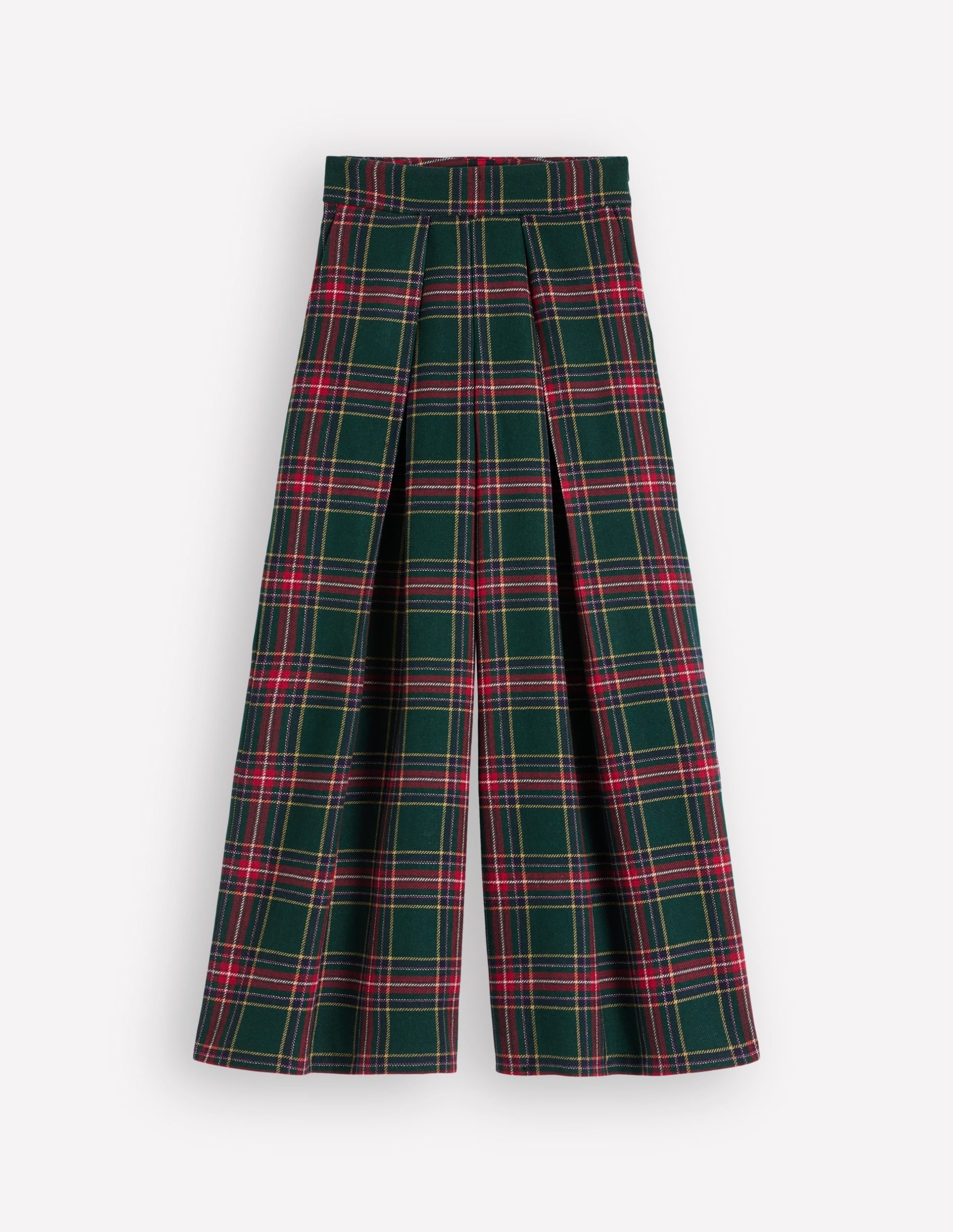Wool Blend Pleated Pants-Green. Navy and Red Check - Image 7