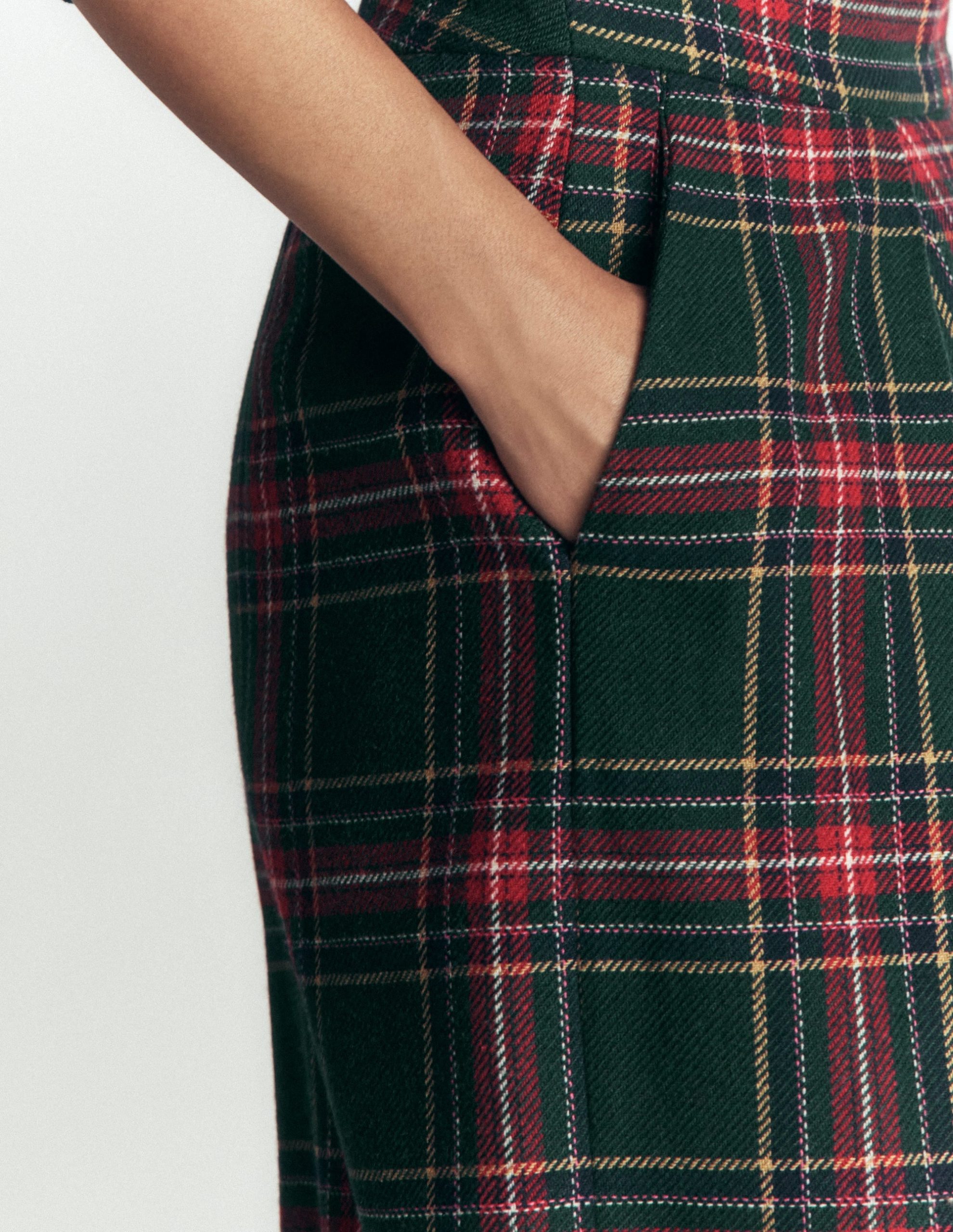 Wool Blend Pleated Pants-Green. Navy and Red Check - Image 3