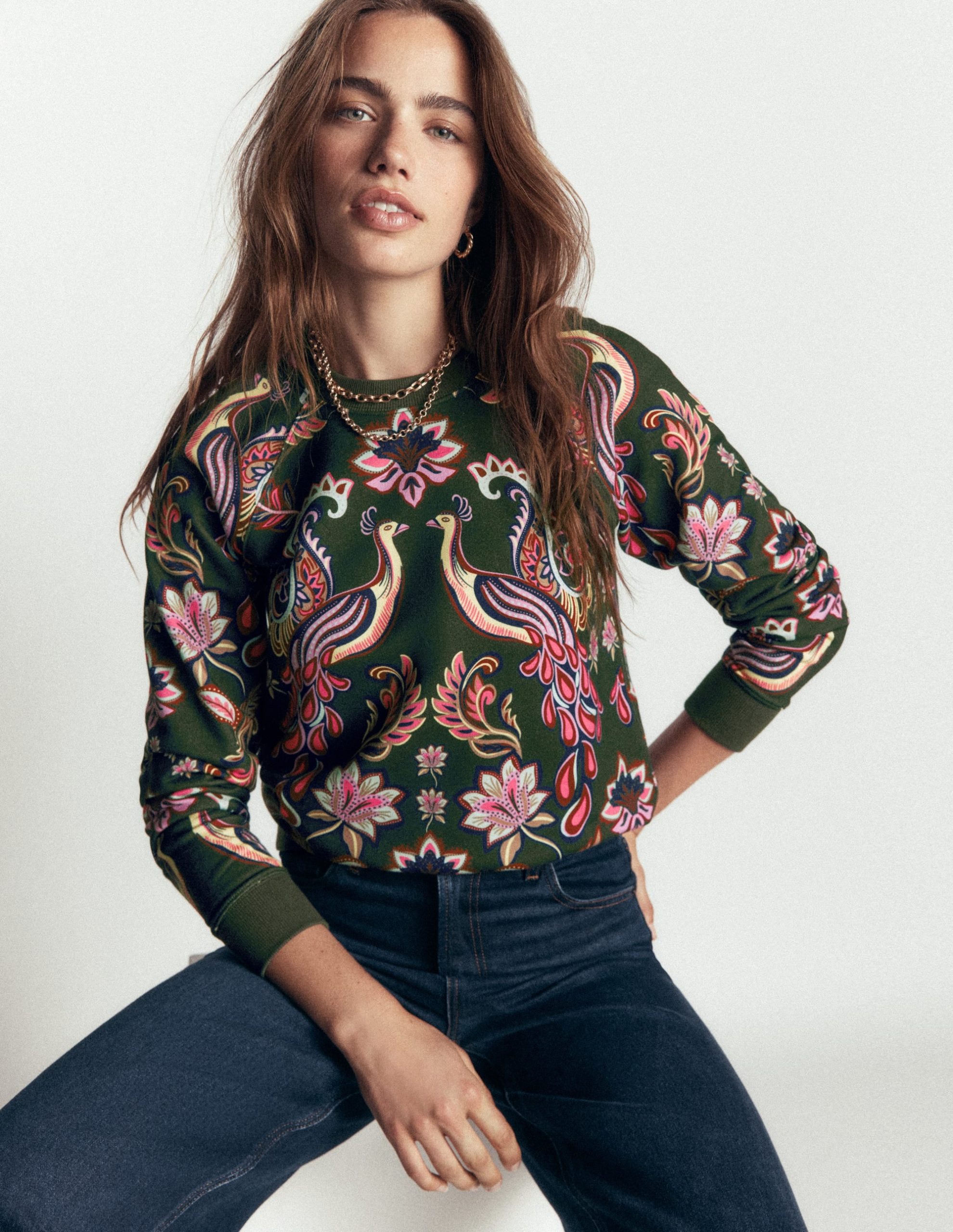 Rosa Printed Sweatshirt-Peacock Paradise Placement