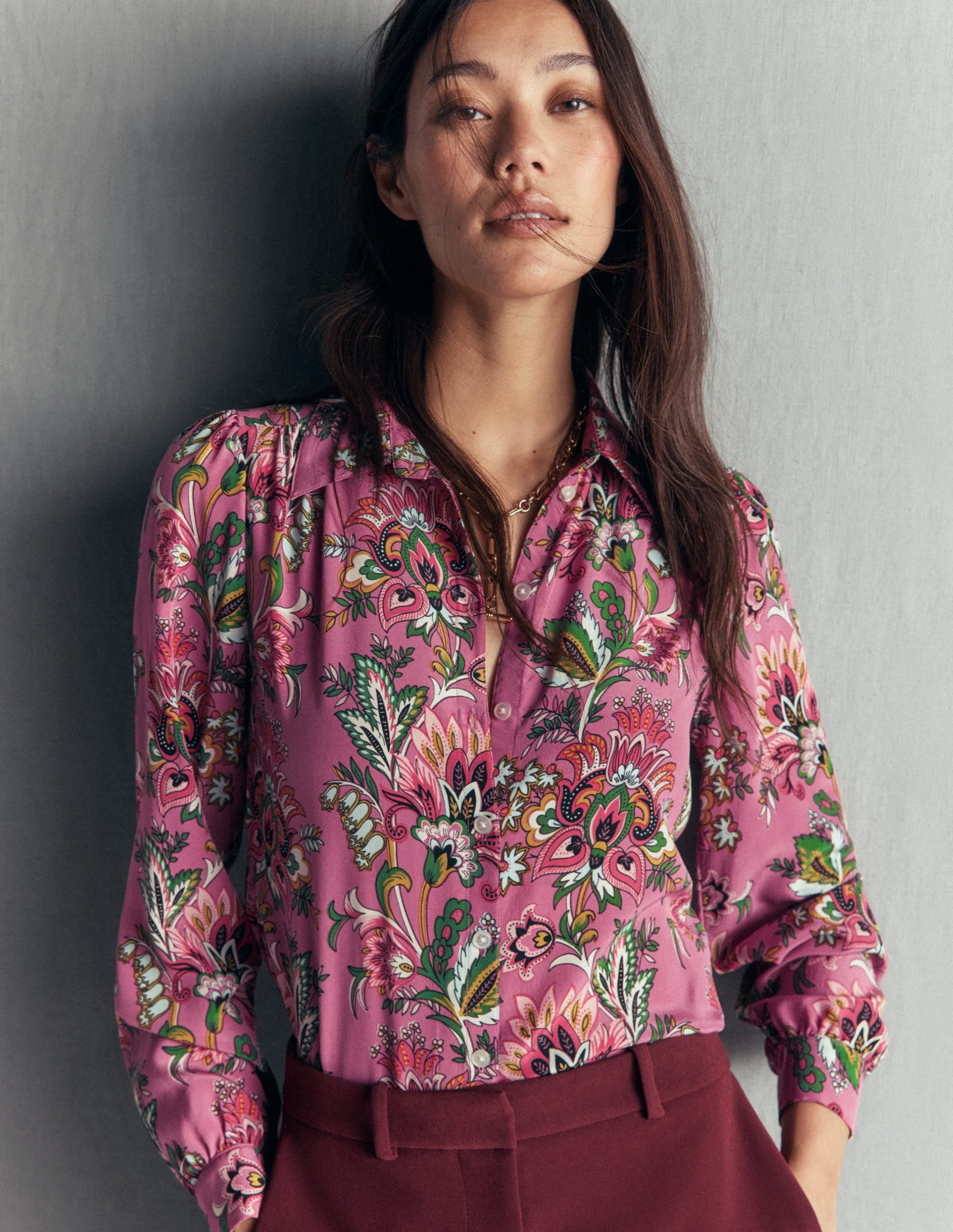 Sara Silk Shirt-Pink Heather. Frosted Flora - Image 2