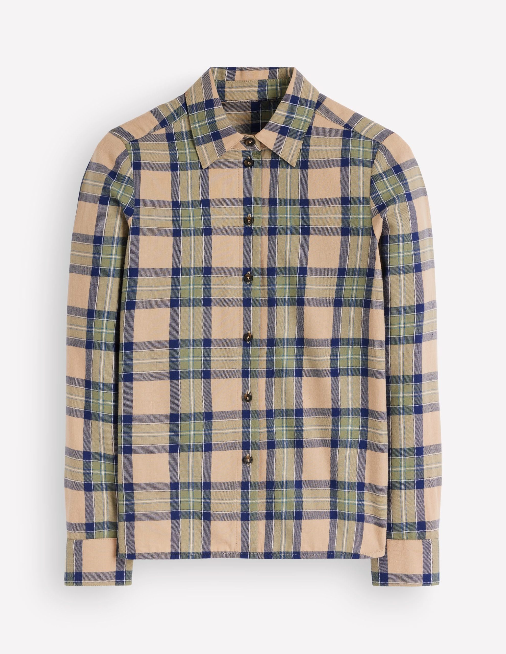The New Sienna Cotton Shirt-Camel. Navy. Green Check - Image 5