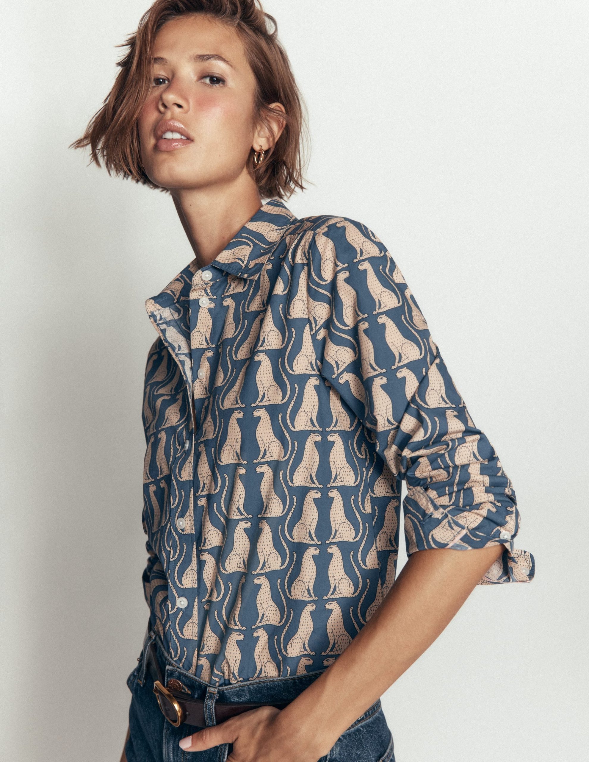 The New Sienna Cotton Shirt-Storm Blue. Patient Leopard