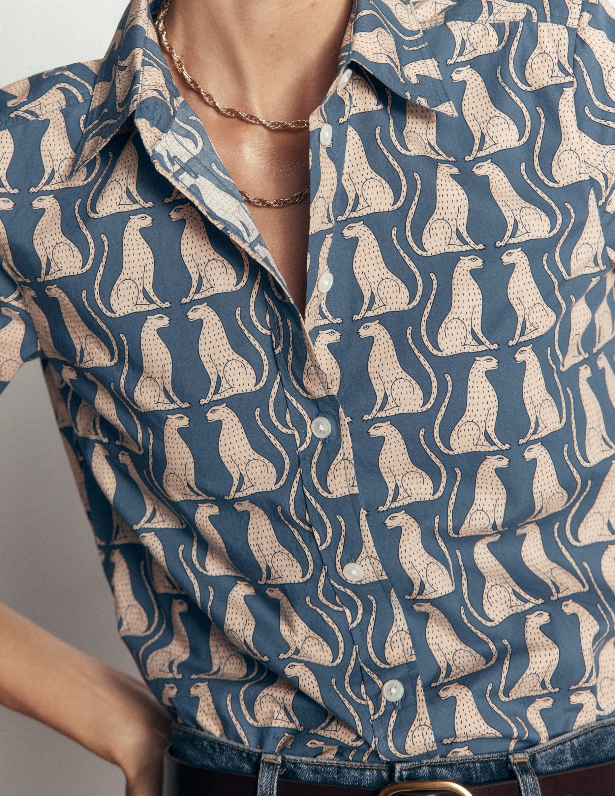 The New Sienna Cotton Shirt-Storm Blue. Patient Leopard - Image 2