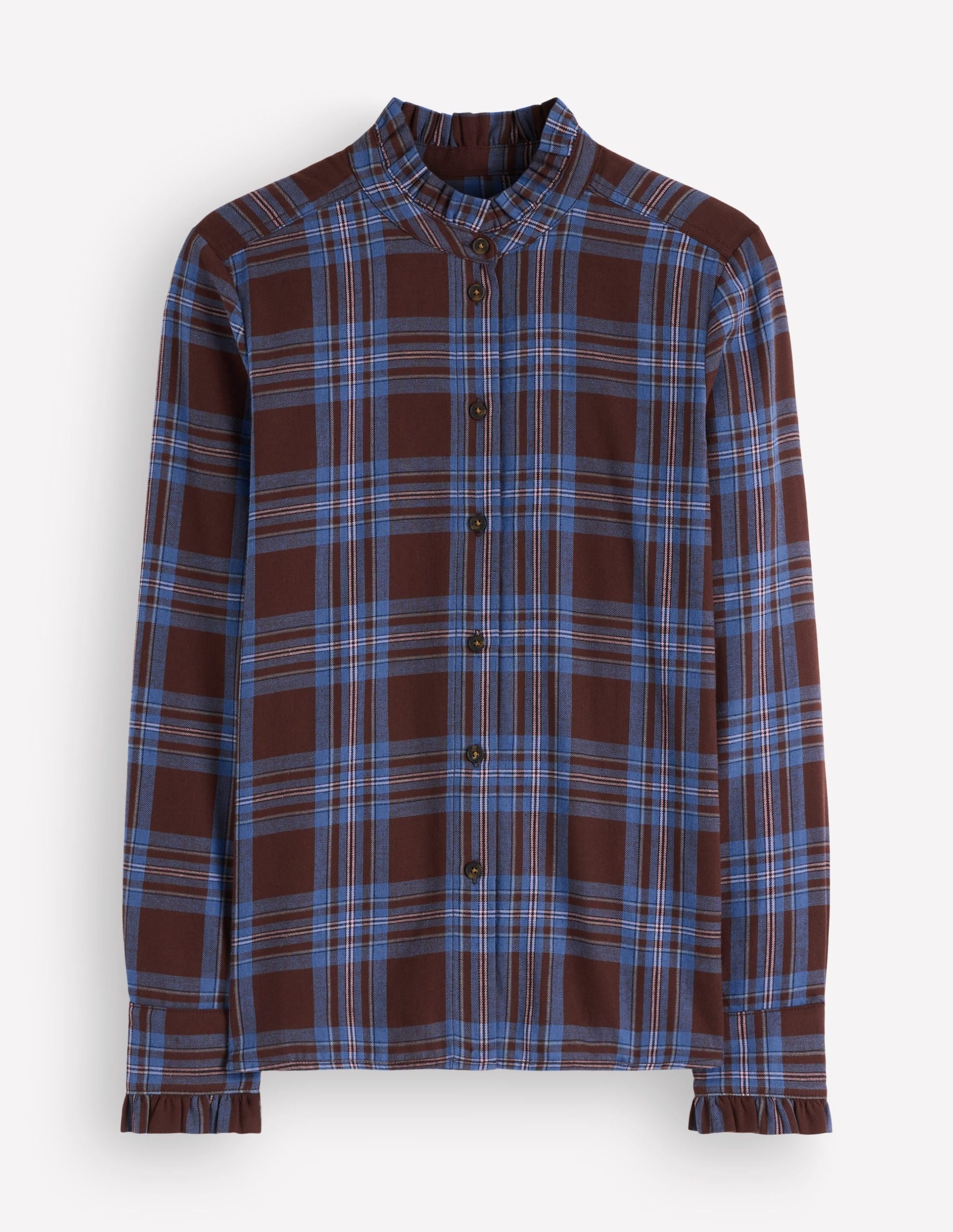 Sienna Frill Cotton Shirt-Brown. Blue And Pink Check - Image 5