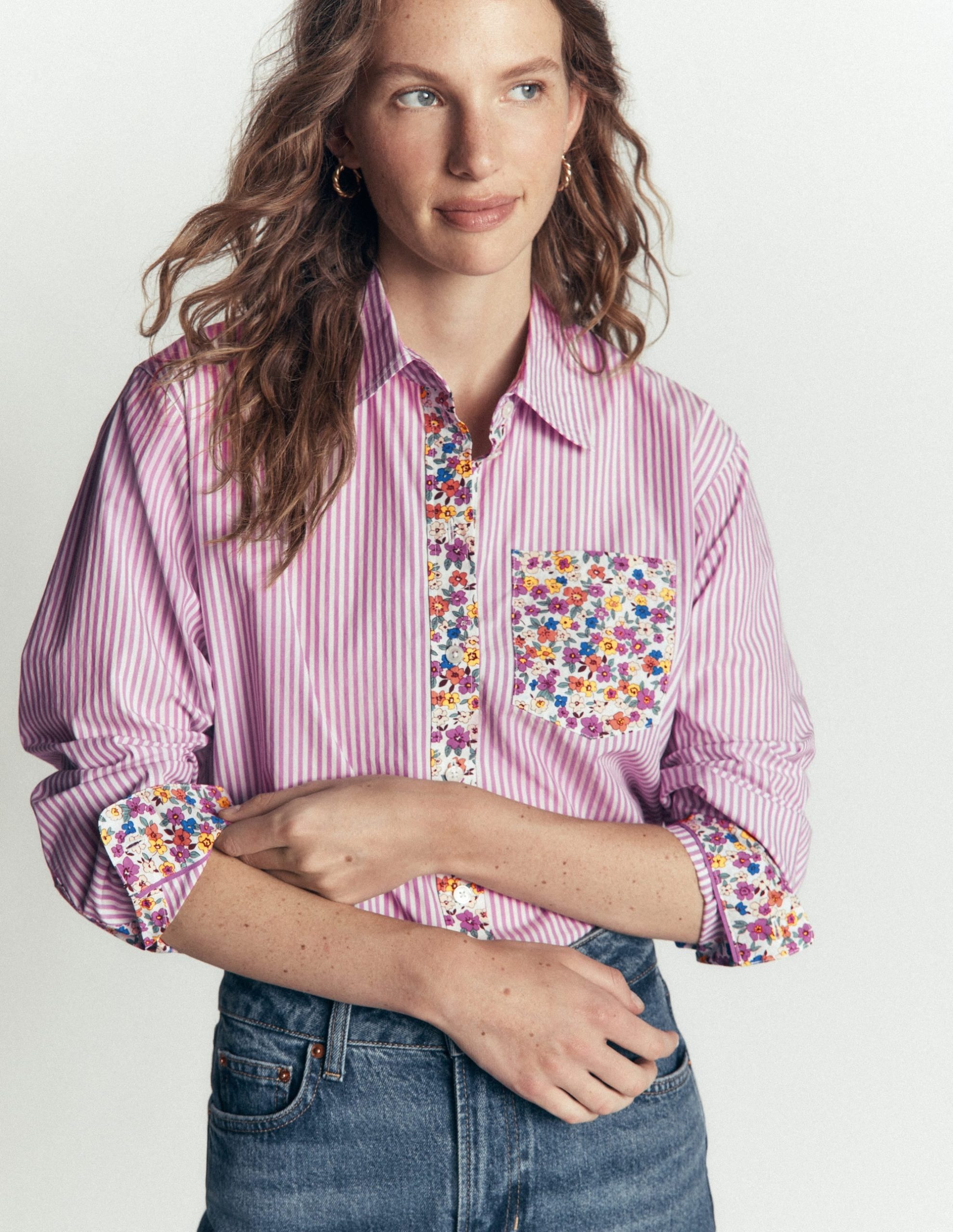 Sienna Relaxed Cotton Shirt-Clover Purple. Hotched Floral