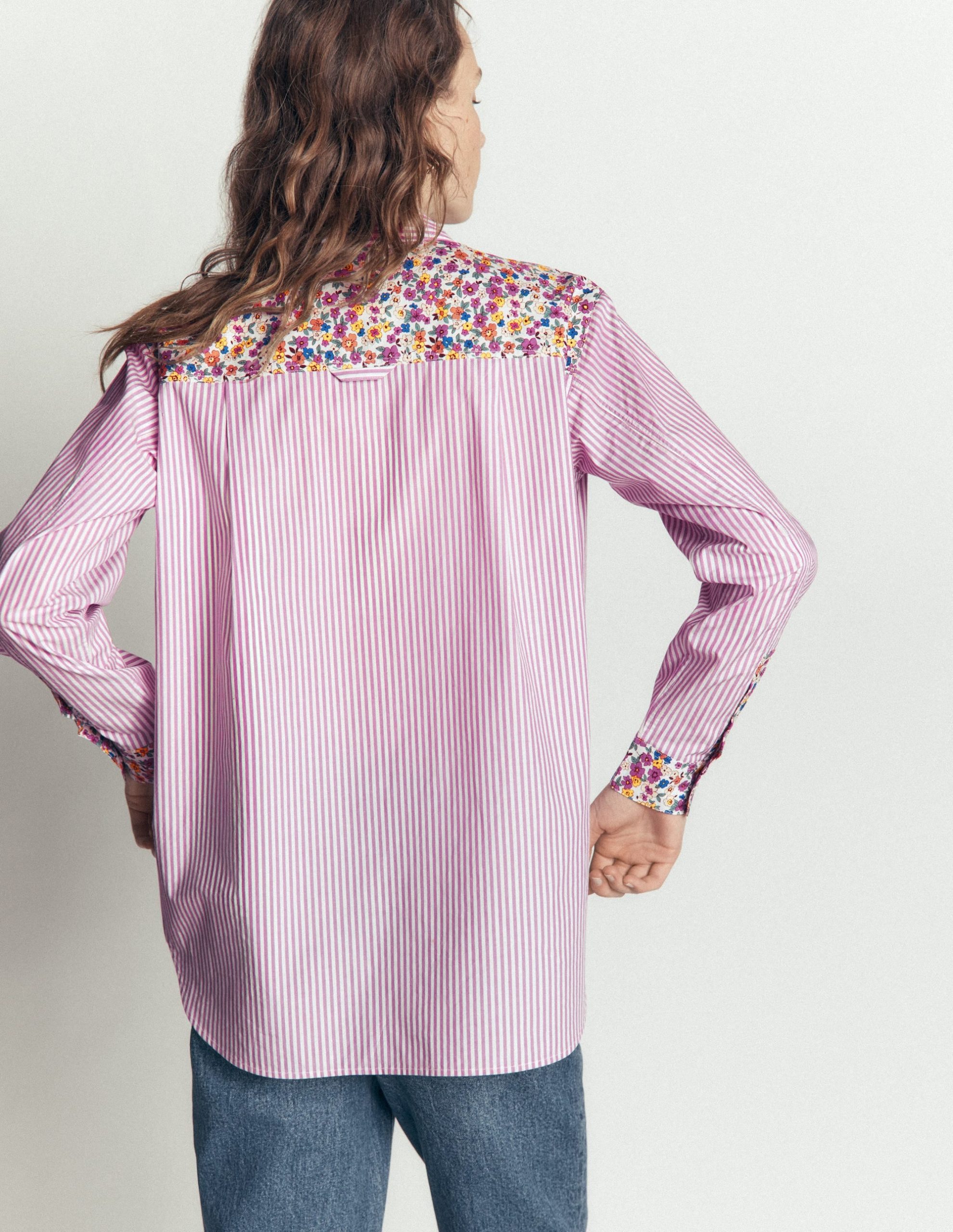 Sienna Relaxed Cotton Shirt-Clover Purple. Hotched Floral - Image 3