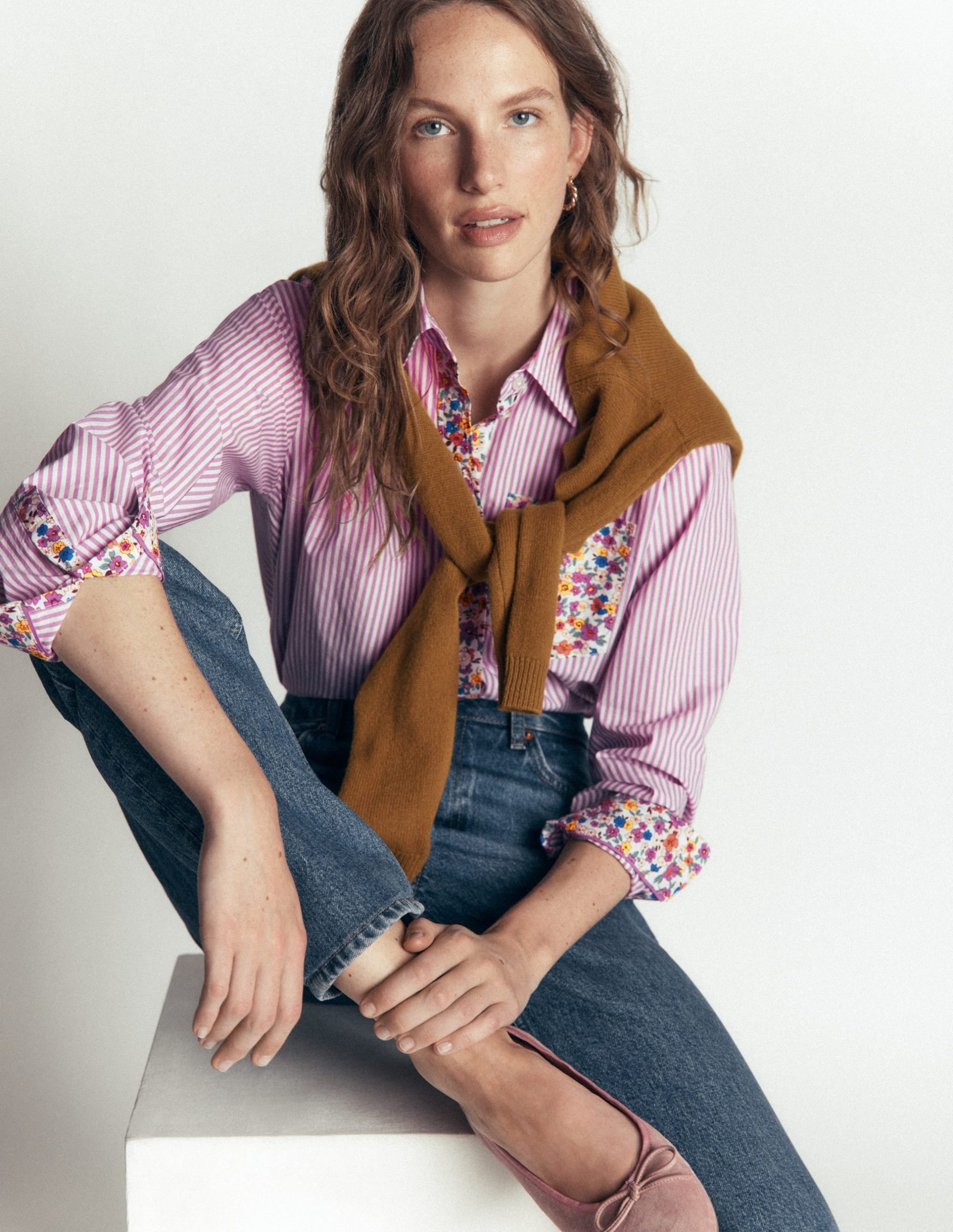 Sienna Relaxed Cotton Shirt-Clover Purple. Hotched Floral - Image 4