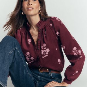 Erica Frill Cord Top-Deep Wisteria. Embroidered