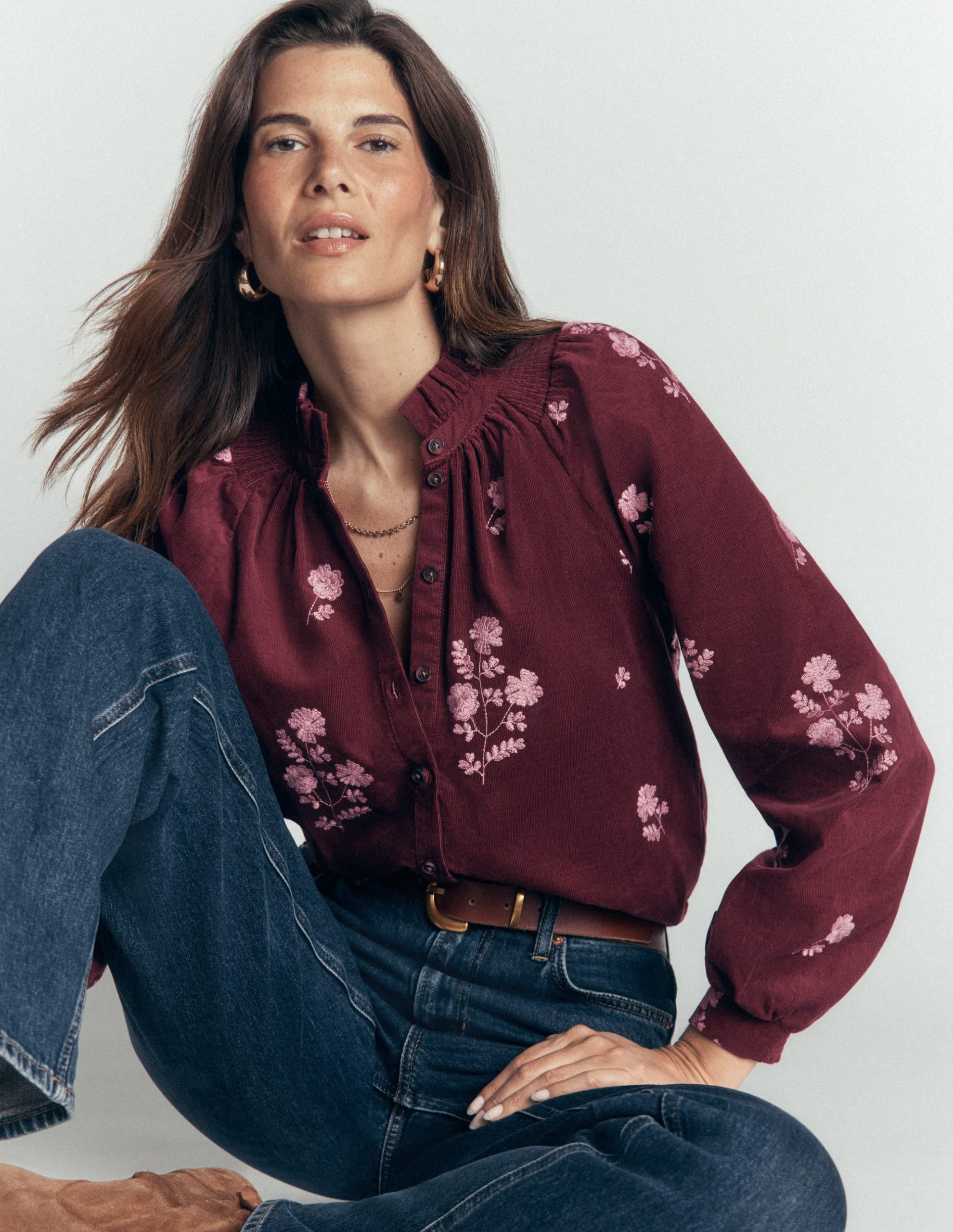 Erica Frill Cord Top-Deep Wisteria. Embroidered