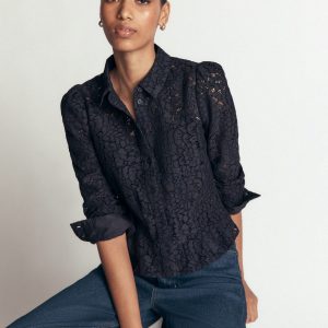 Julia Darted Lace Shirt-Navy