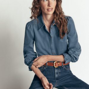 Violet Smock Shoulder Cord Top-Storm Blue