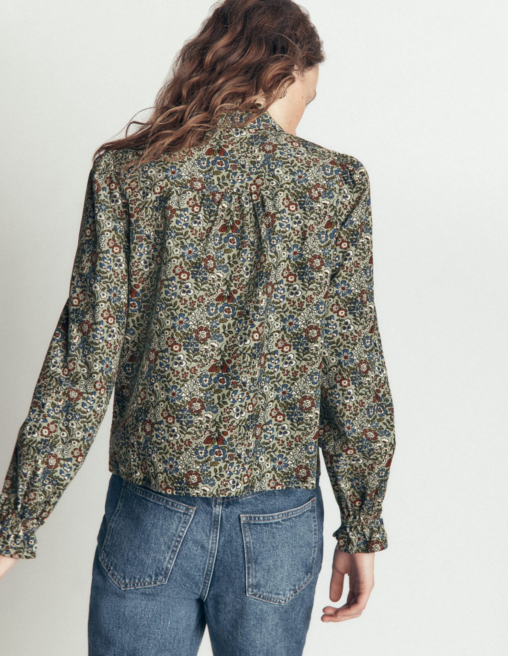 Violet Smock Shoulder Cord Top-Soft Sage. Flora Scatter - Image 3