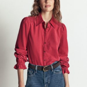 Violet Smock Shoulder Cord Top-Cherry Blush