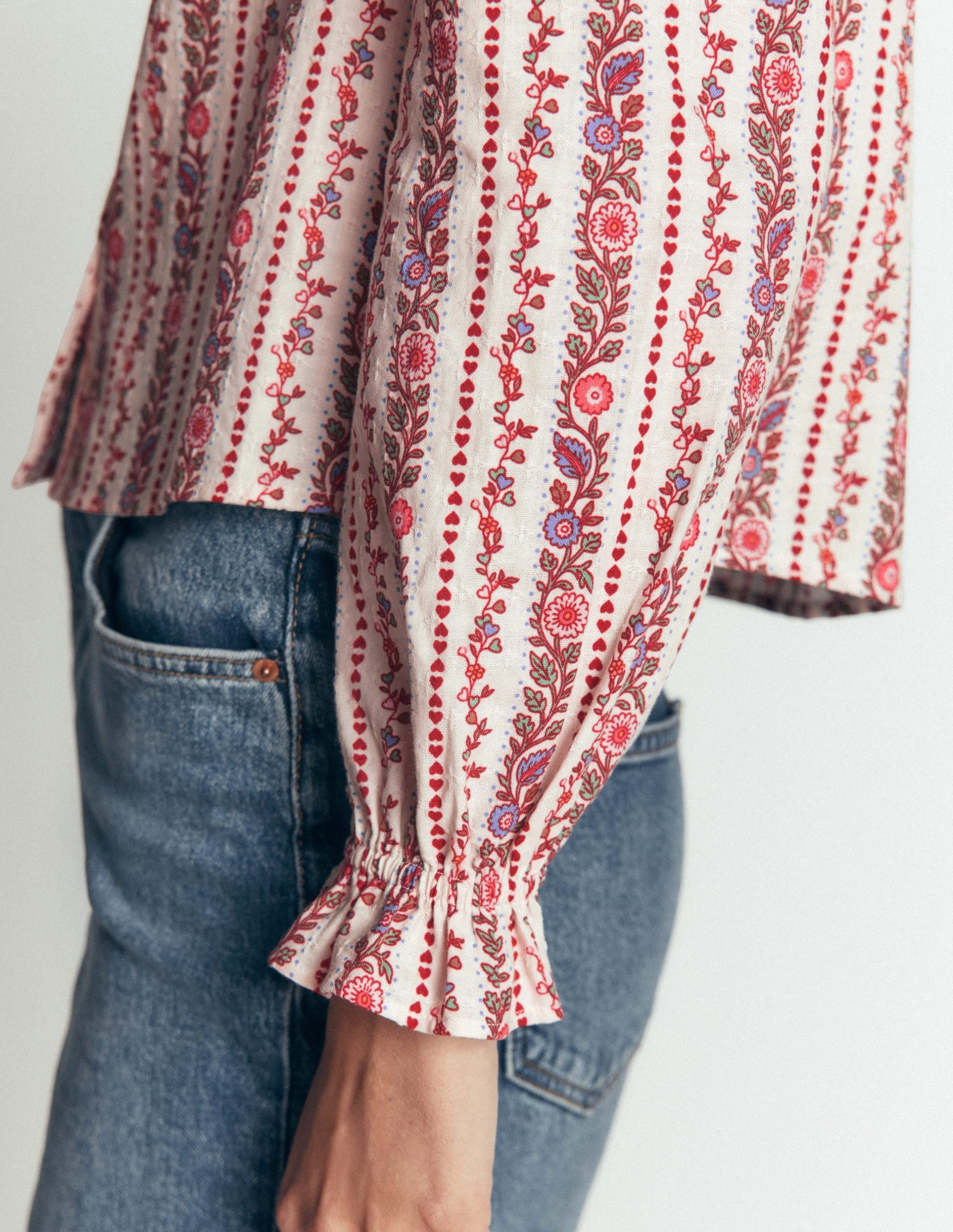 Violet Cotton Top-Soft Cream. Floral Heart Vine - Image 3