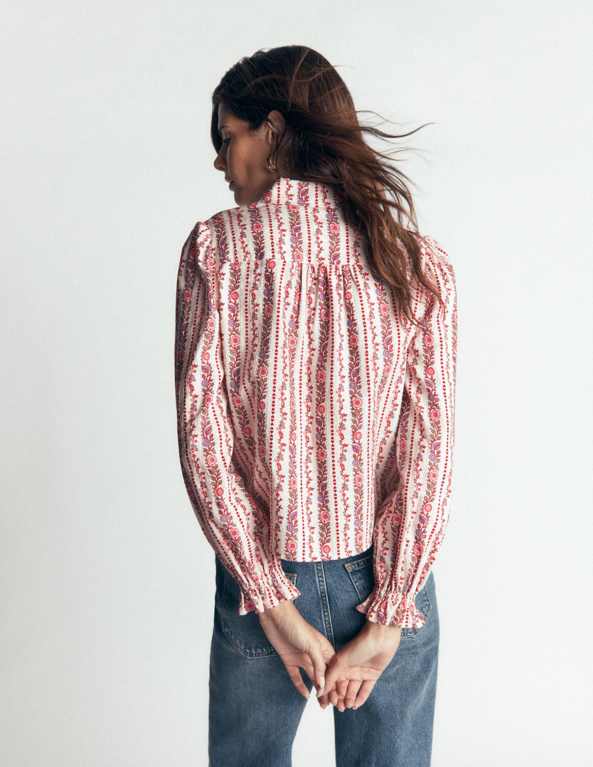 Violet Cotton Top-Soft Cream. Floral Heart Vine - Image 4
