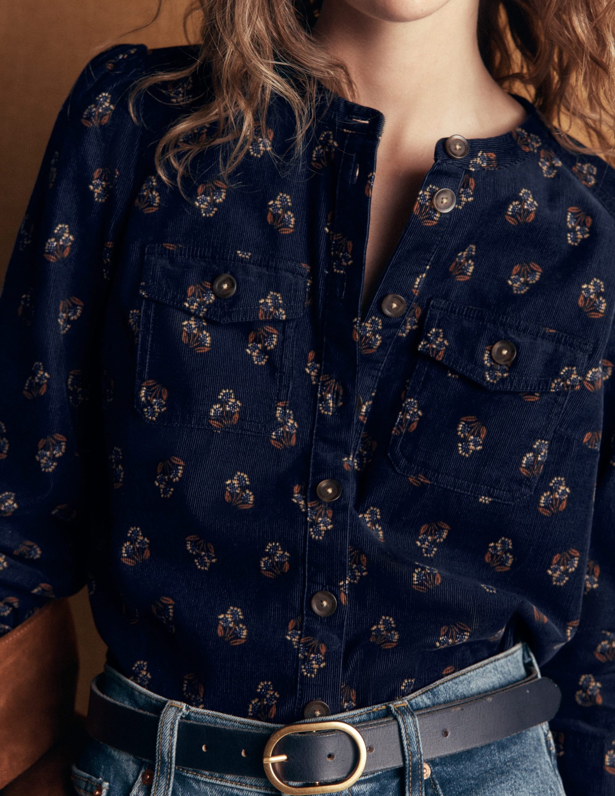 Thea Cord Shirt-French Navy. Ditsy Carnation - Image 2