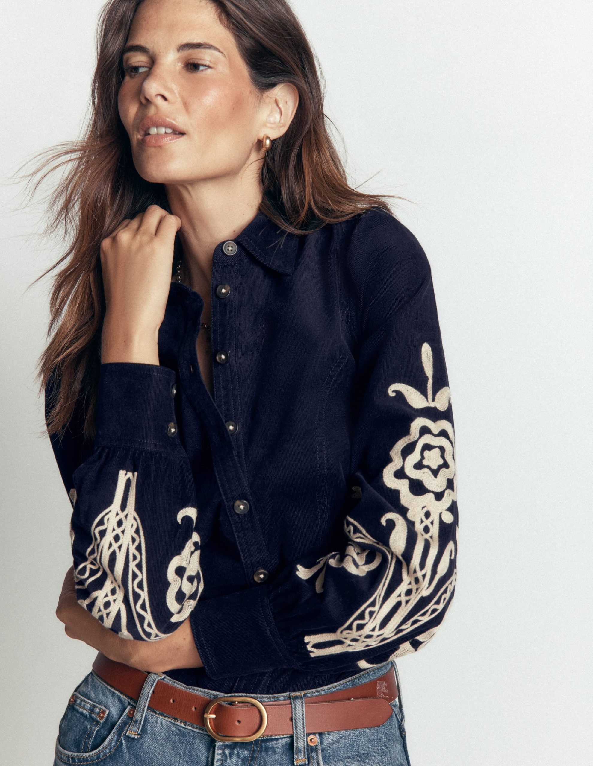 Sky Cord Shirt-Navy. Embroidered - Image 2