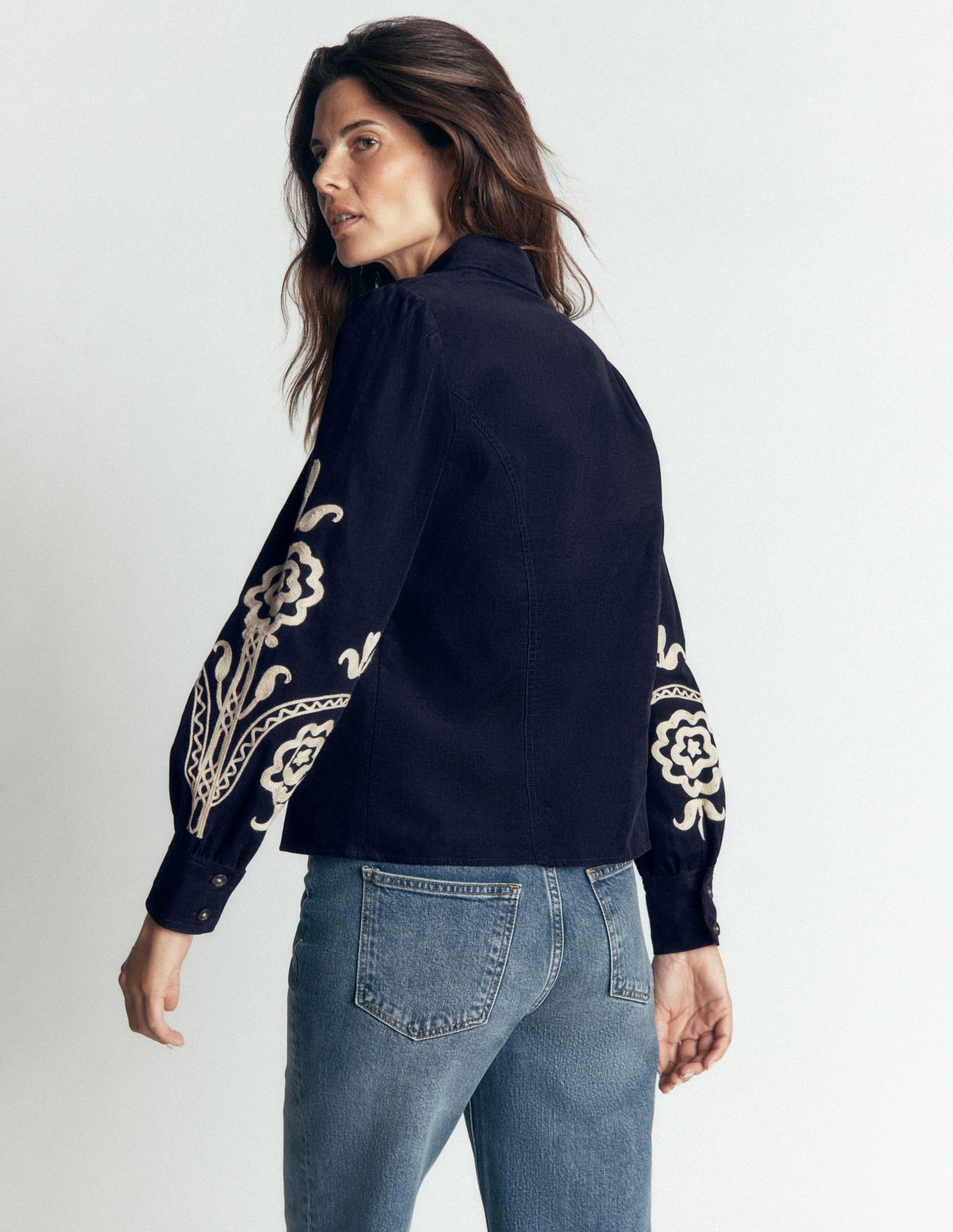 Sky Cord Shirt-Navy. Embroidered - Image 3