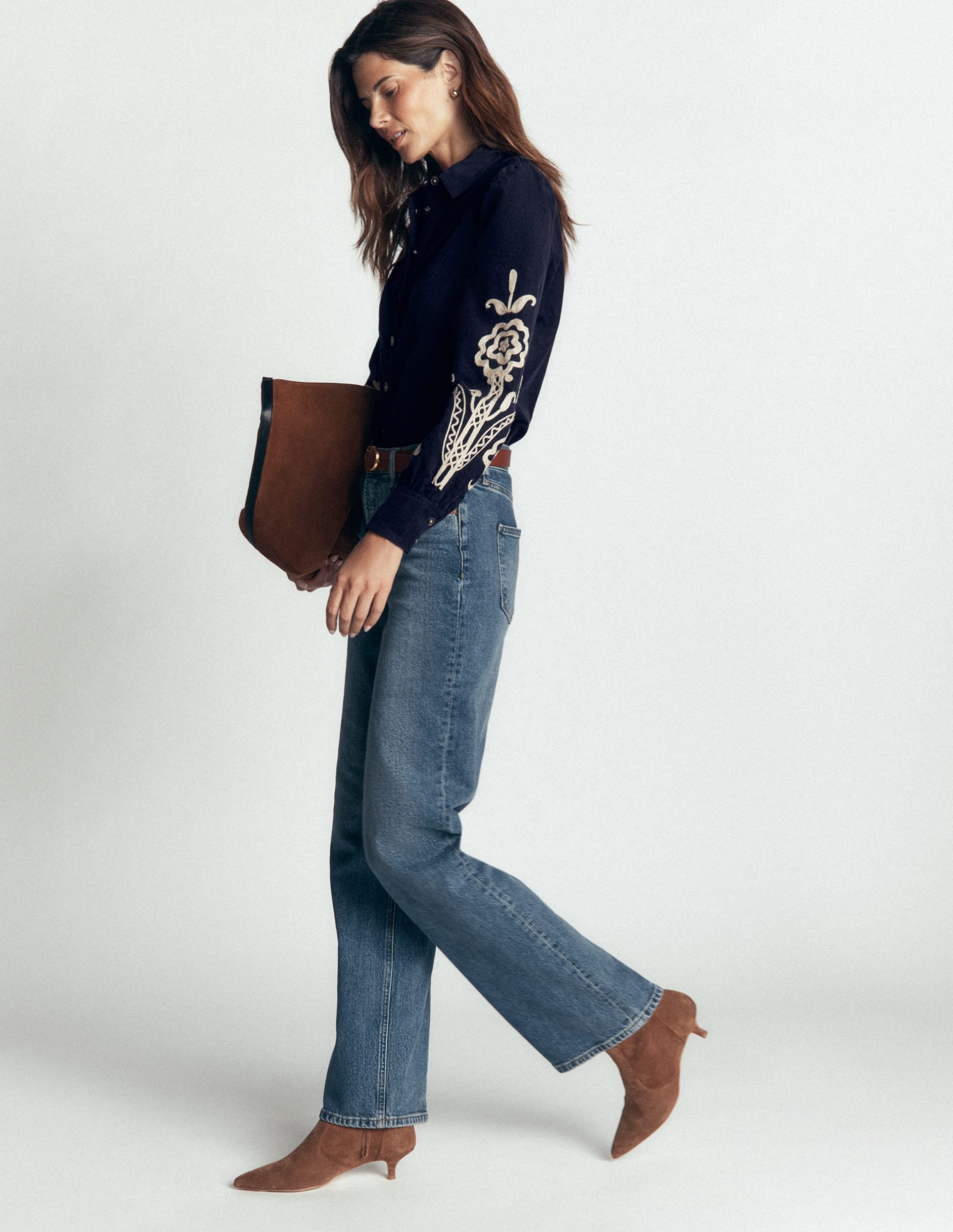 Sky Cord Shirt-Navy. Embroidered - Image 4