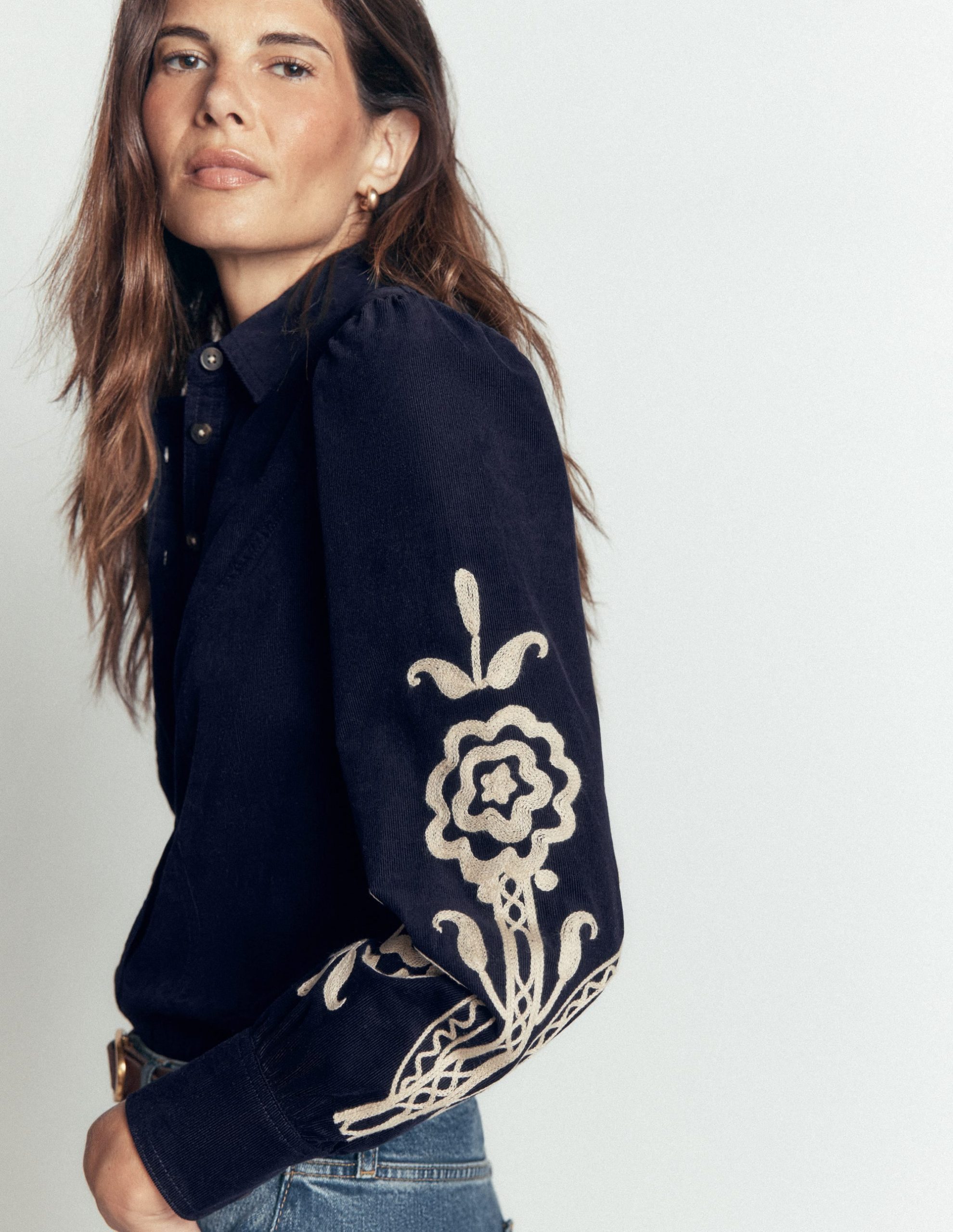 Sky Cord Shirt-Navy. Embroidered - Image 5