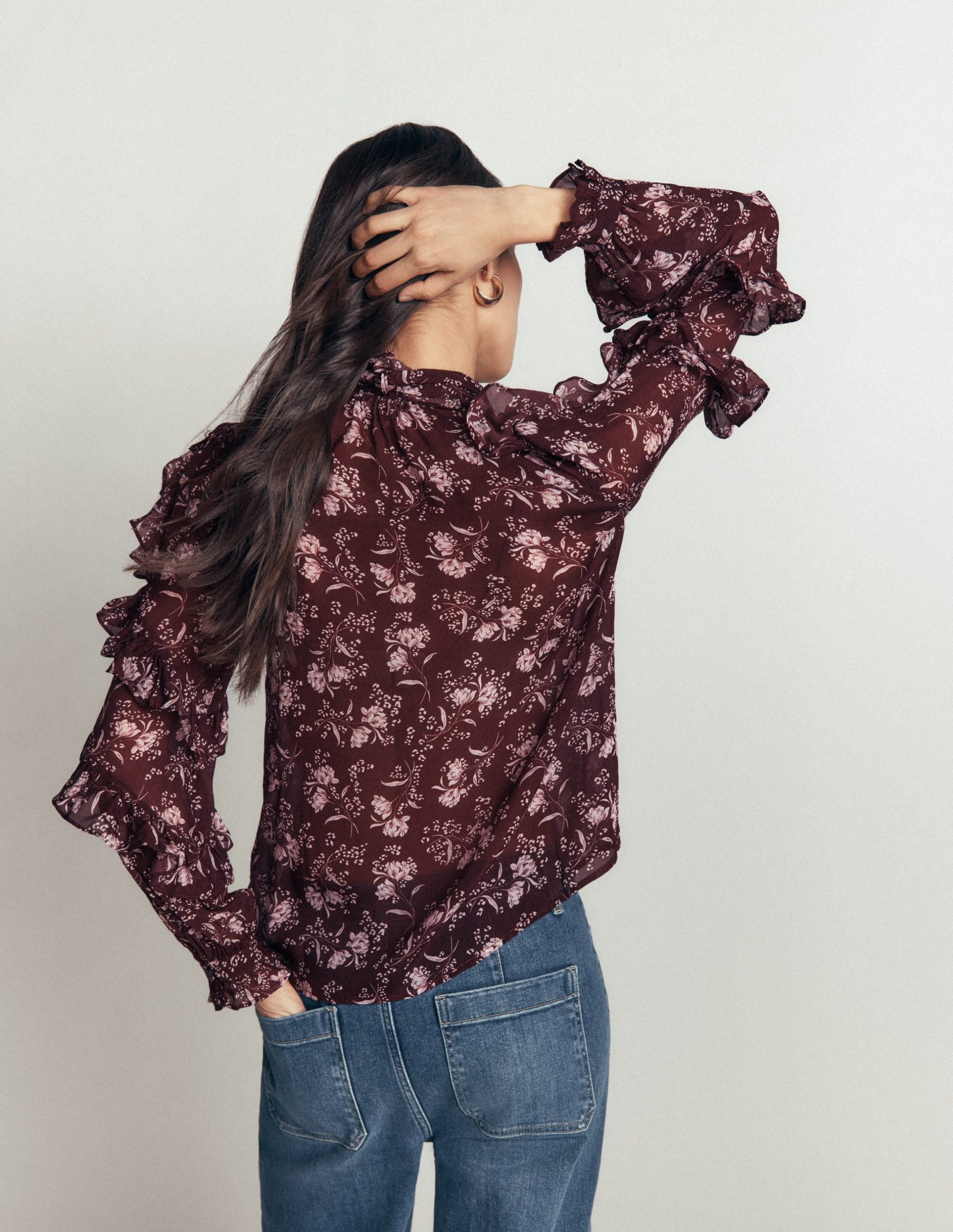 Ruffled Georgette Top-Chocolate. Enchanted Sprigs - Image 3