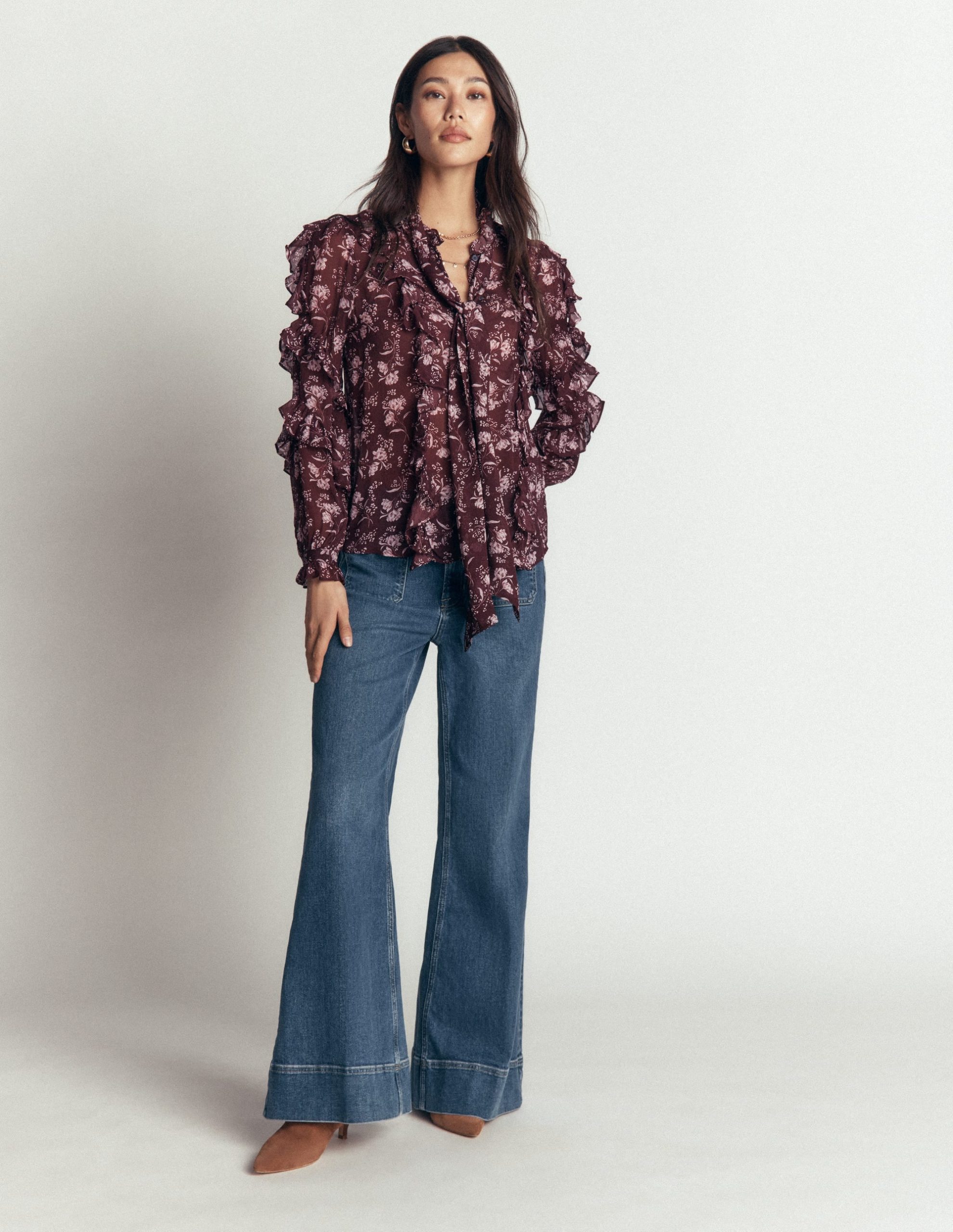 Ruffled Georgette Top-Chocolate. Enchanted Sprigs - Image 4