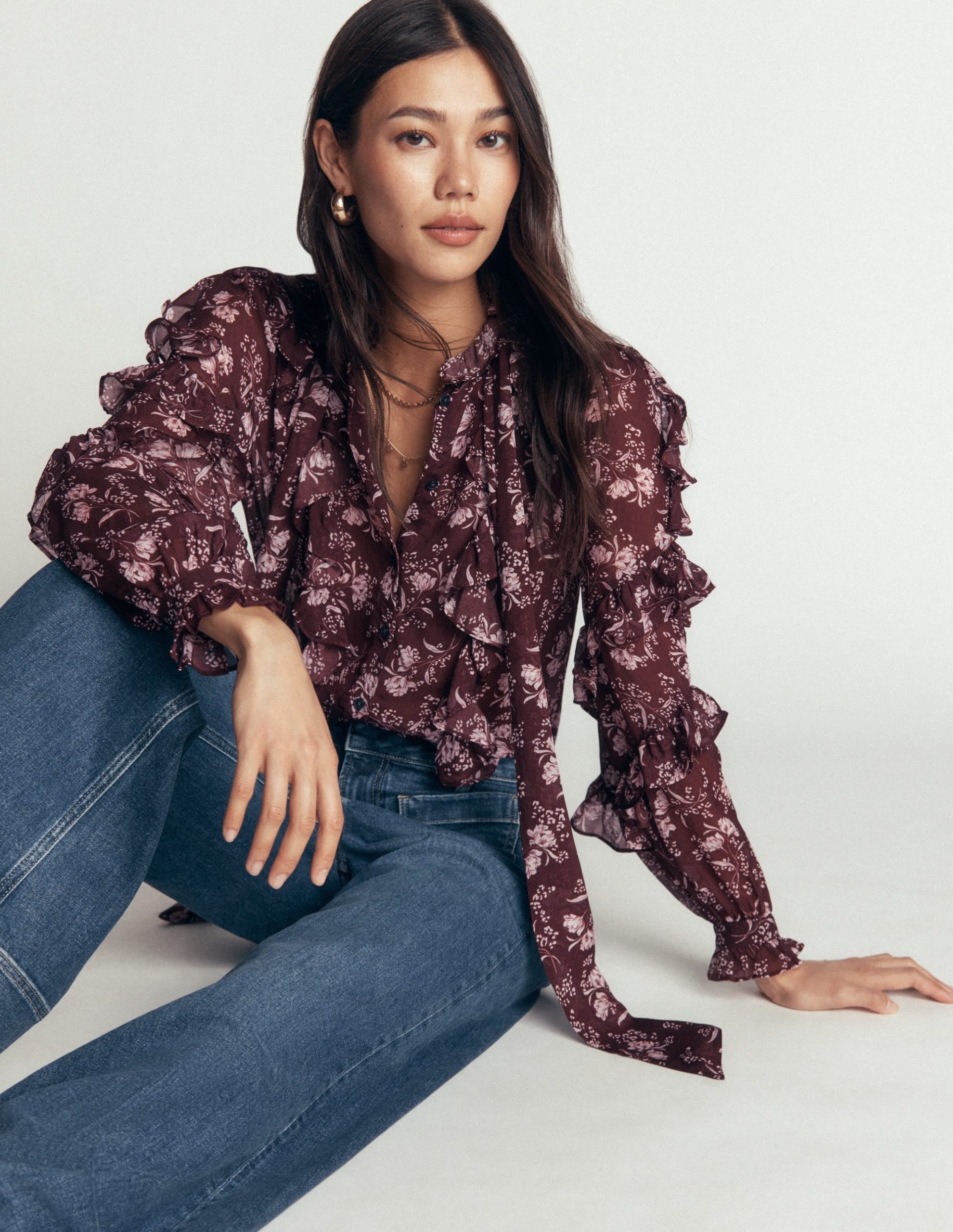 Ruffled Georgette Top-Chocolate. Enchanted Sprigs - Image 5