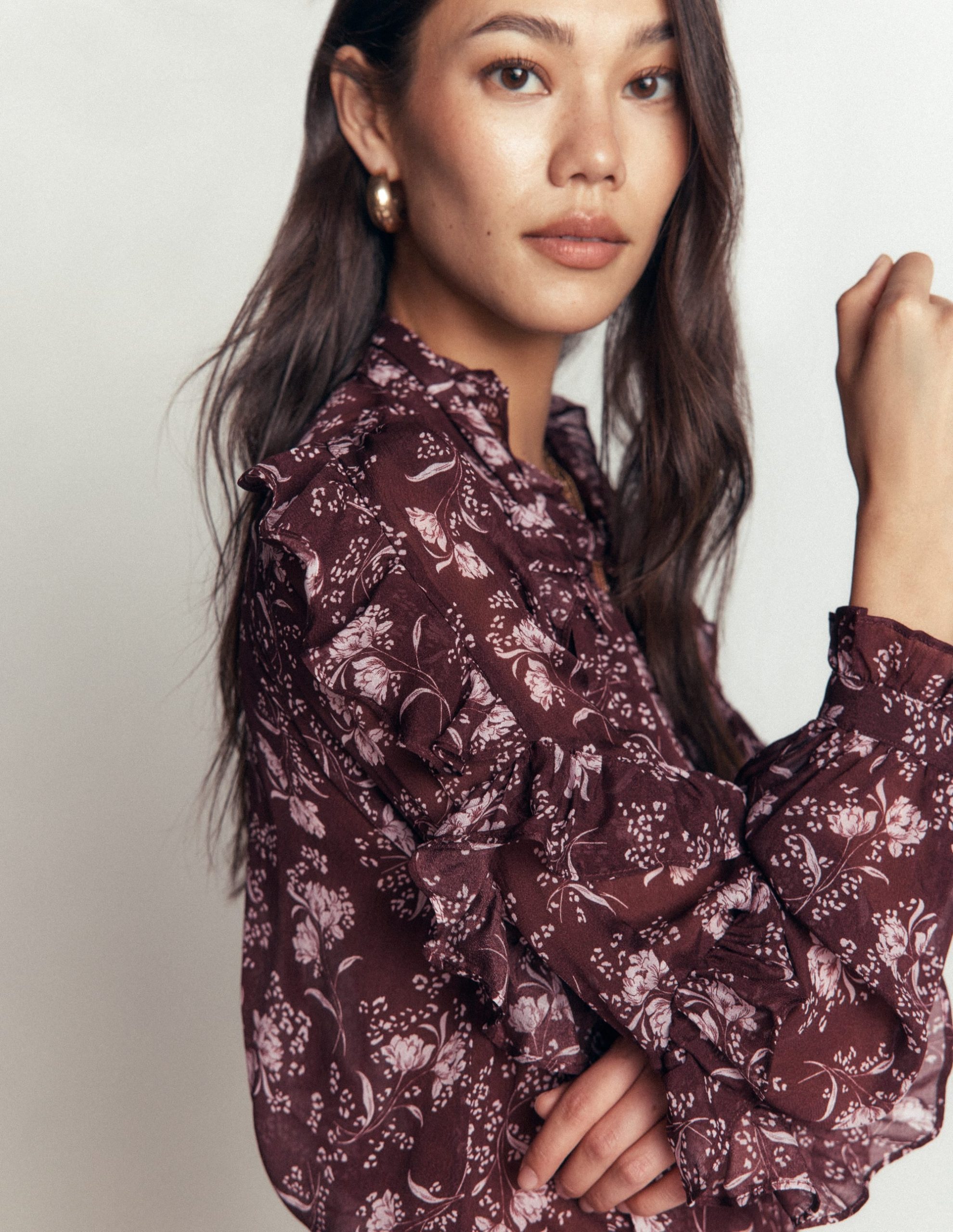 Ruffled Georgette Top-Chocolate. Enchanted Sprigs - Image 6
