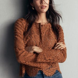 Lace Puff Sleeve Top-Ginger