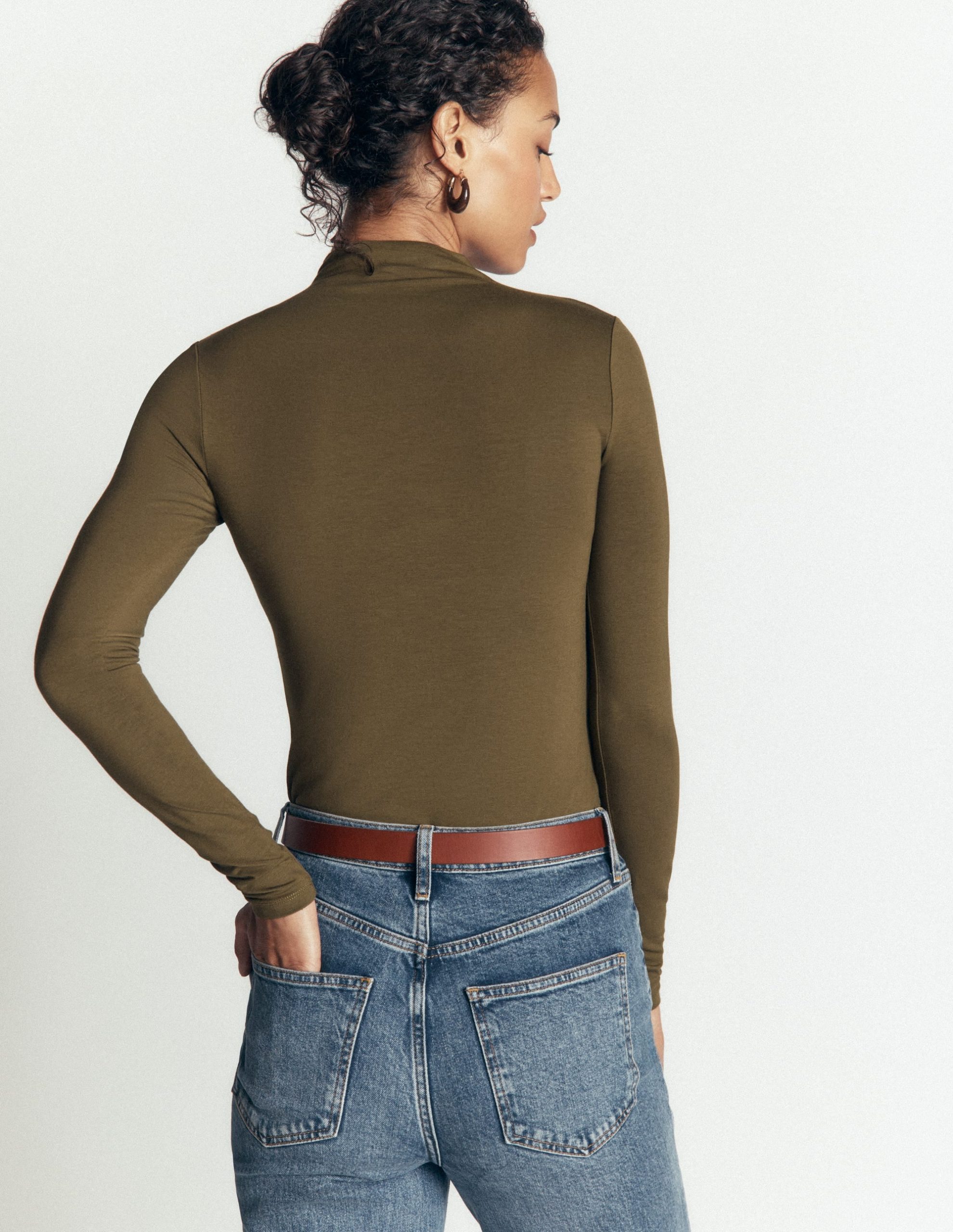 Tia Ruched High Neck Top-Dark Olive - Image 3