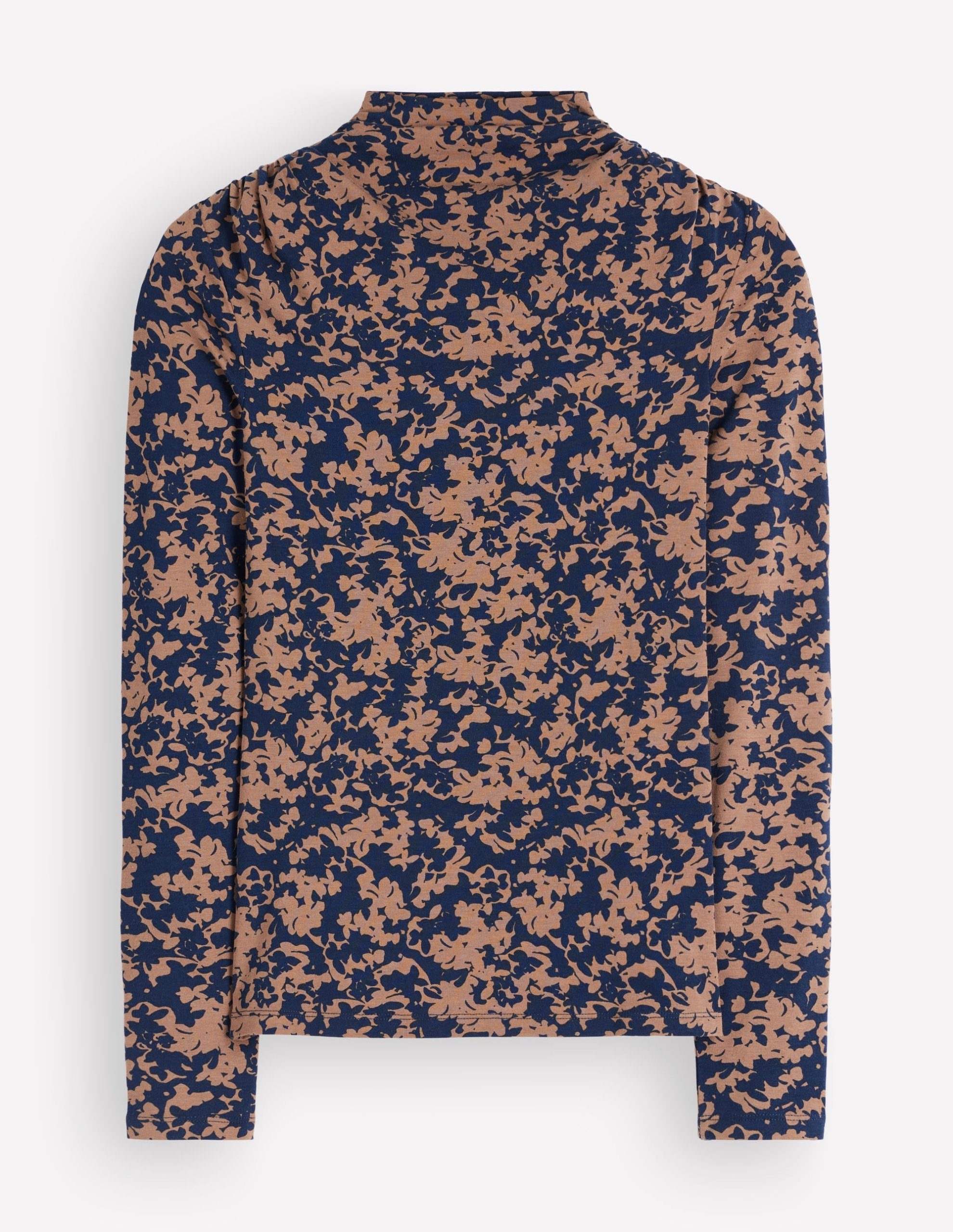 Tia Ruched High Neck Top-Cappuccino. Sprayed Leaf - Image 5